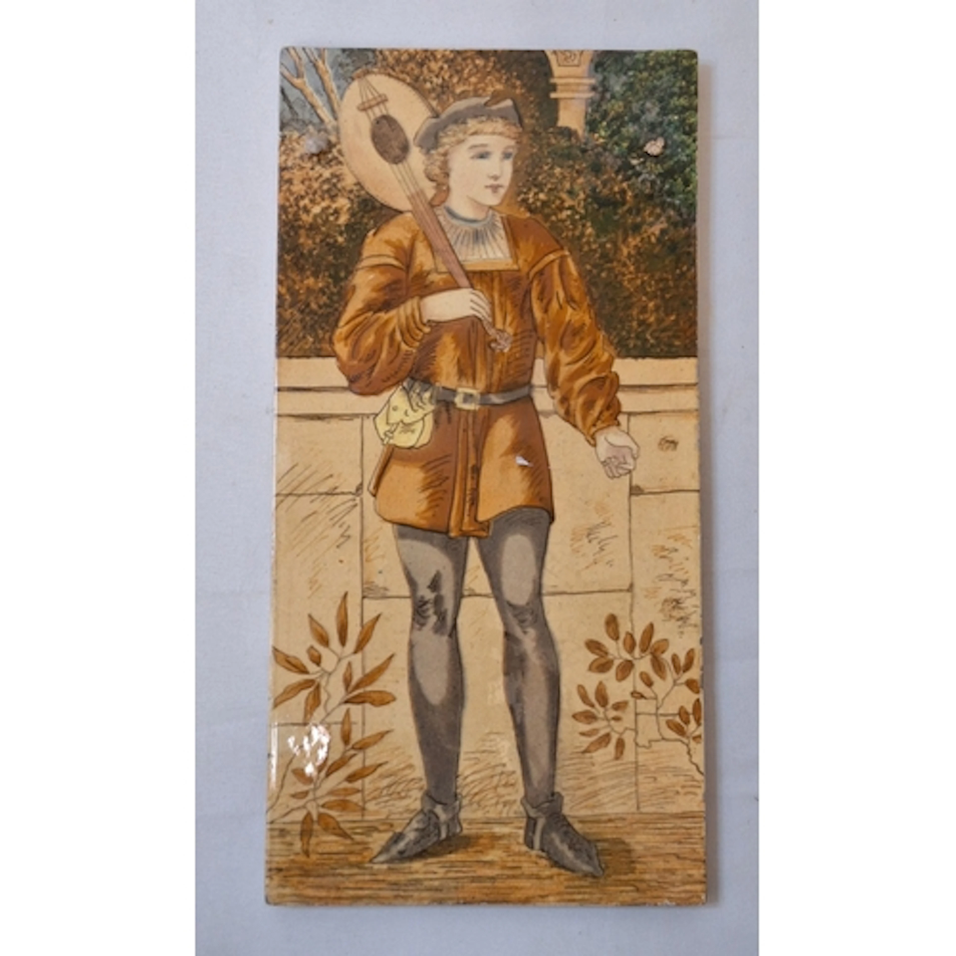 Large Ceramic Panel depicting young musician in renaissance ...