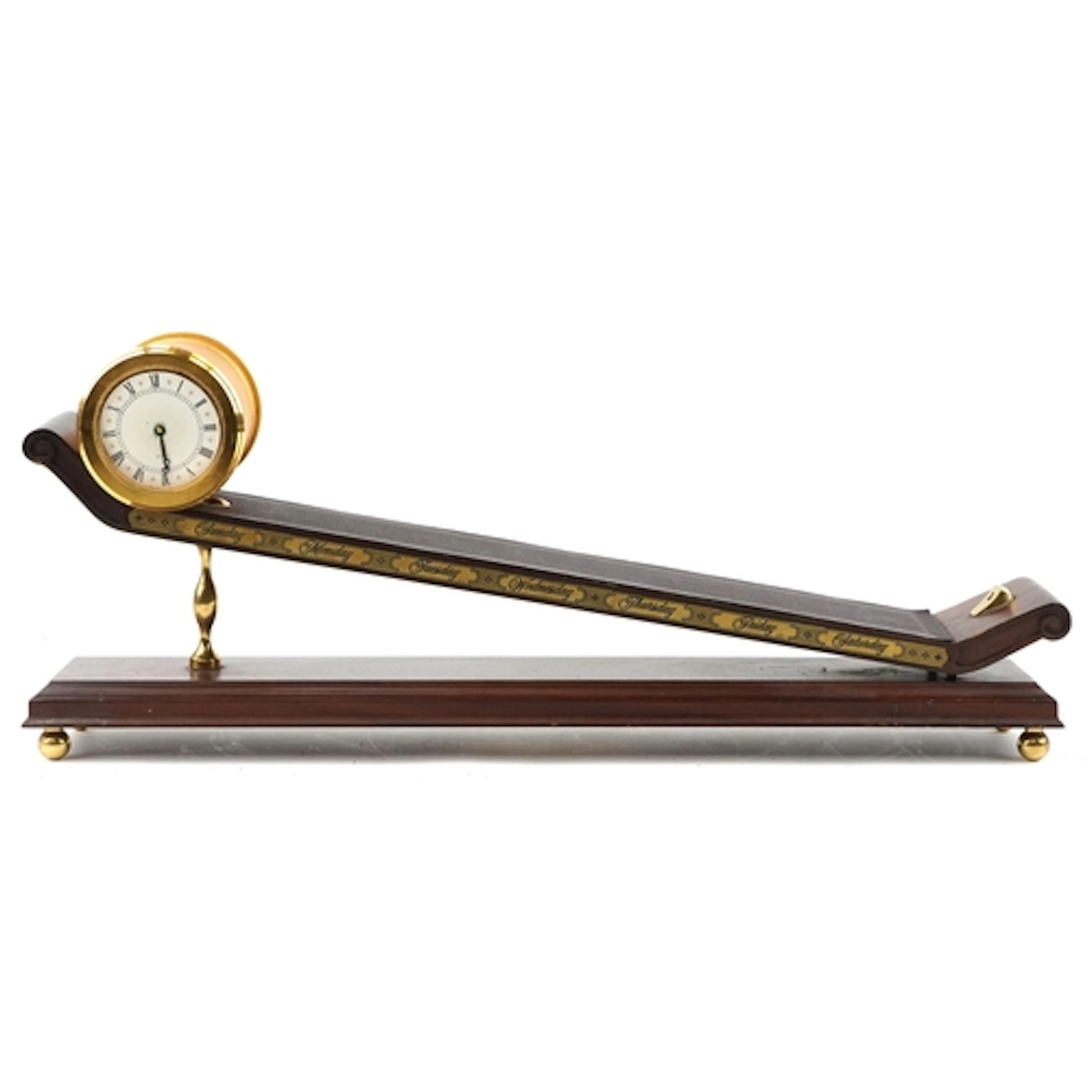 Imhof, a rolling drum mystery gravity plane clock with mahog...