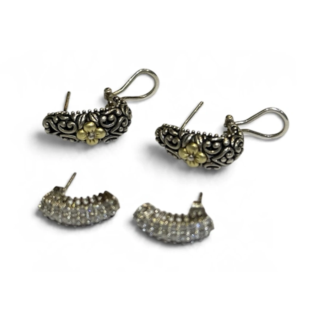 A PAIR OF 9 CARAT WHITE GOLD STONE SET EAR PENDANTS With cur...