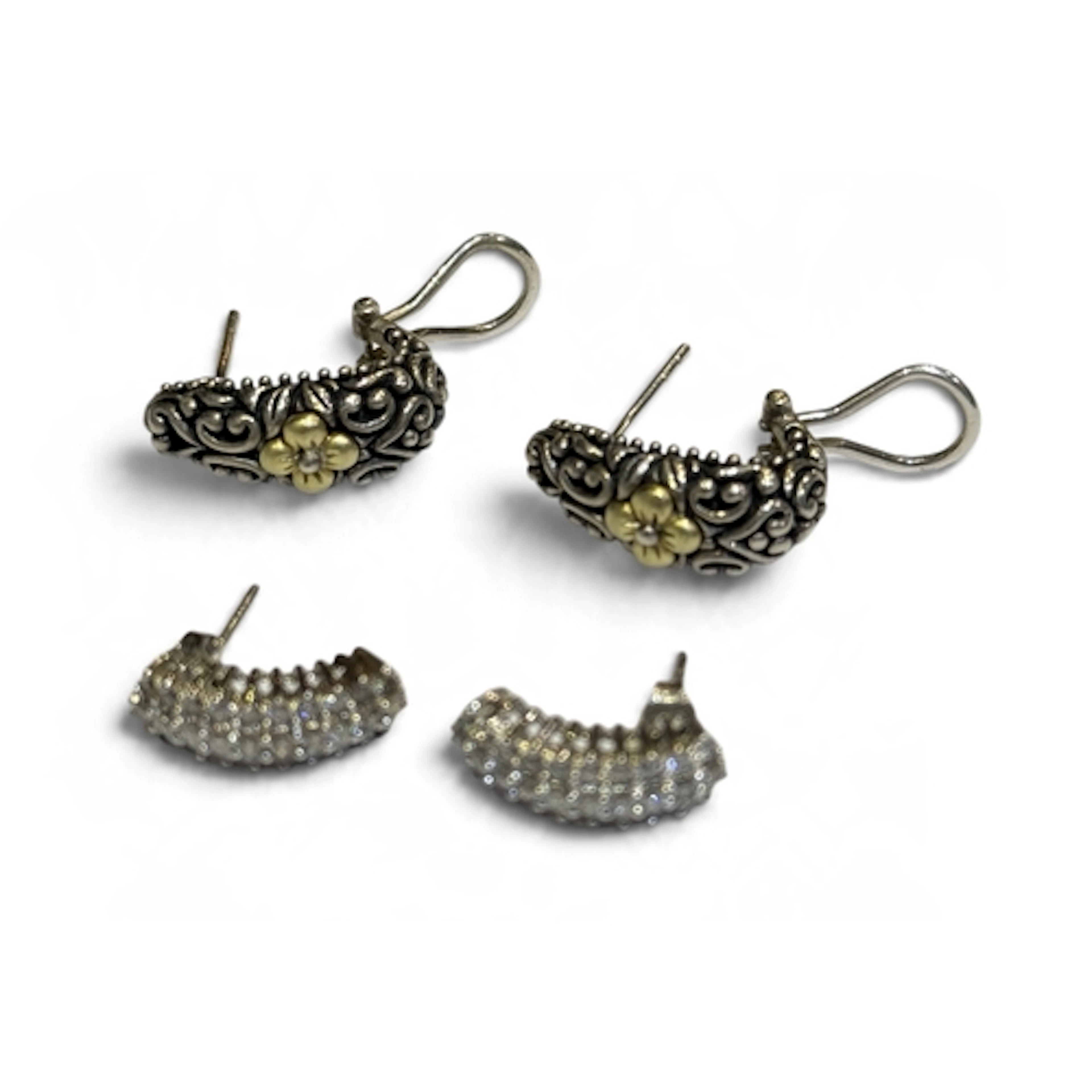 A PAIR OF 9 CARAT WHITE GOLD STONE SET EAR PENDANTS With cur...