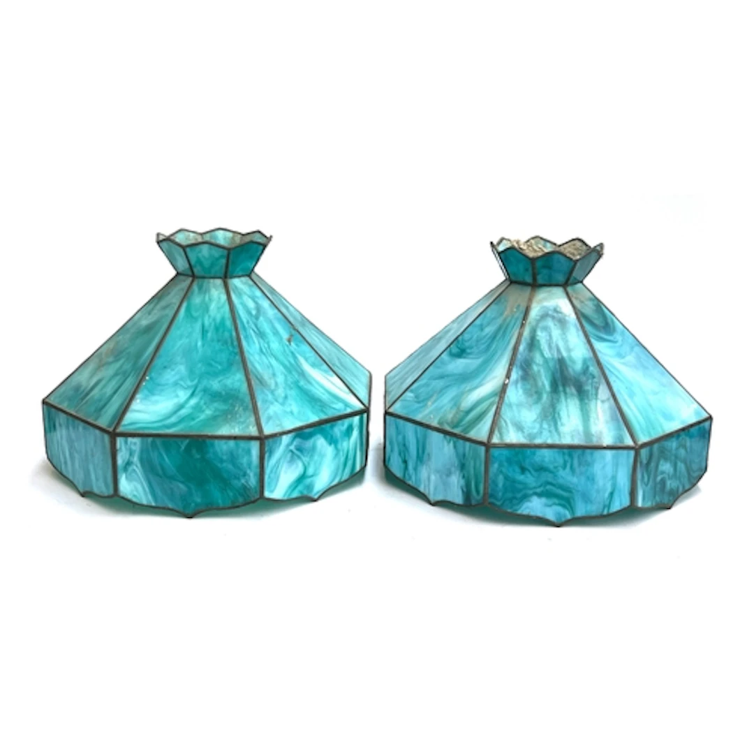 A pair of large vintage Tiffany style turquoise octagonal pe...