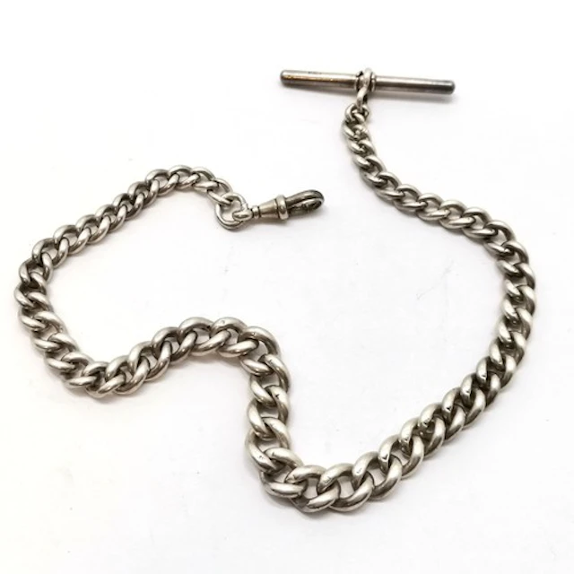 Antique silver hallmarked graduated albert chain (each link ...