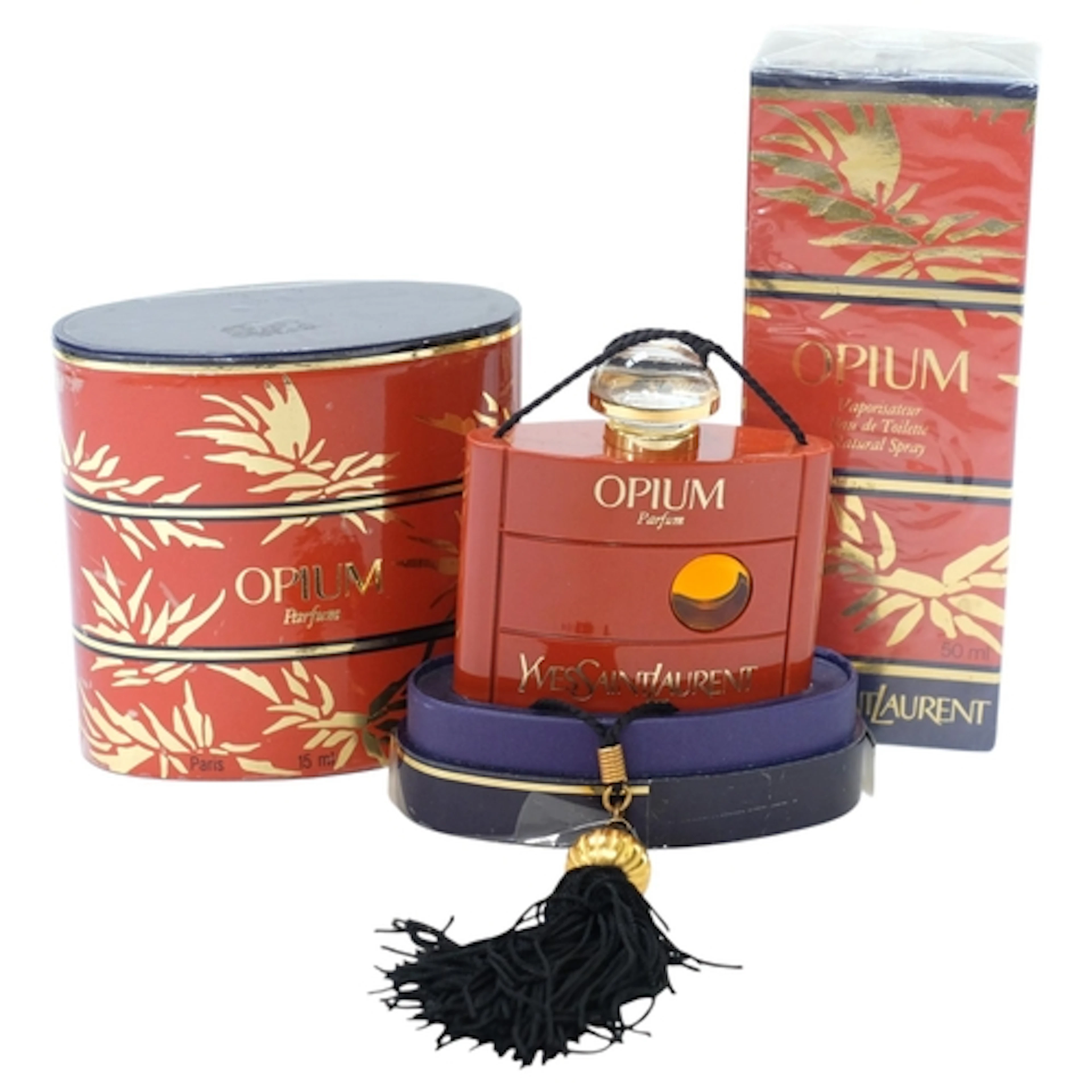 Yves Saint Laurent, an Opium 15ml parfum, and a sealed 50ml ...