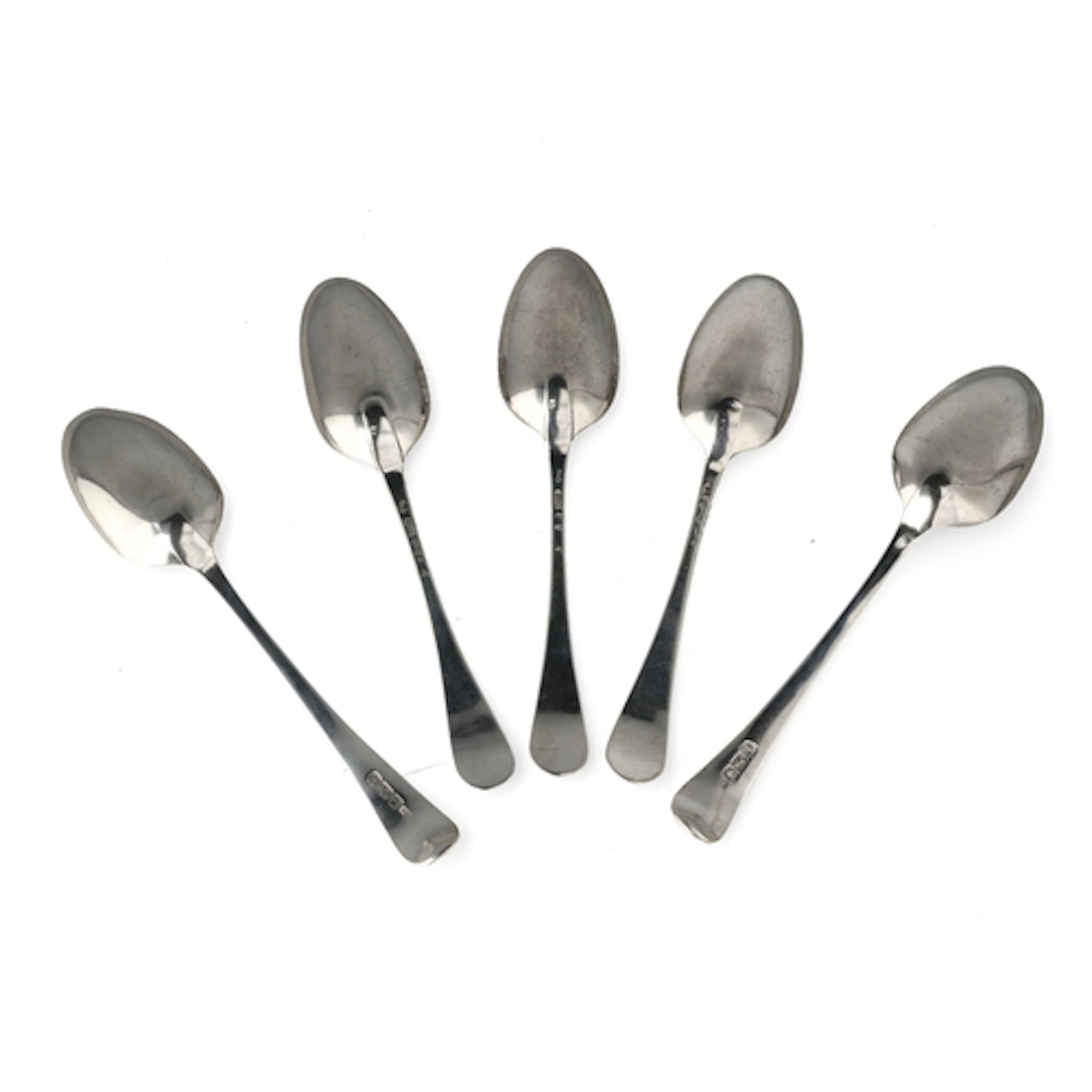 A SET OF THREE EARLY GEORGE III SILVER TABLESPOONS, STRETCHE...