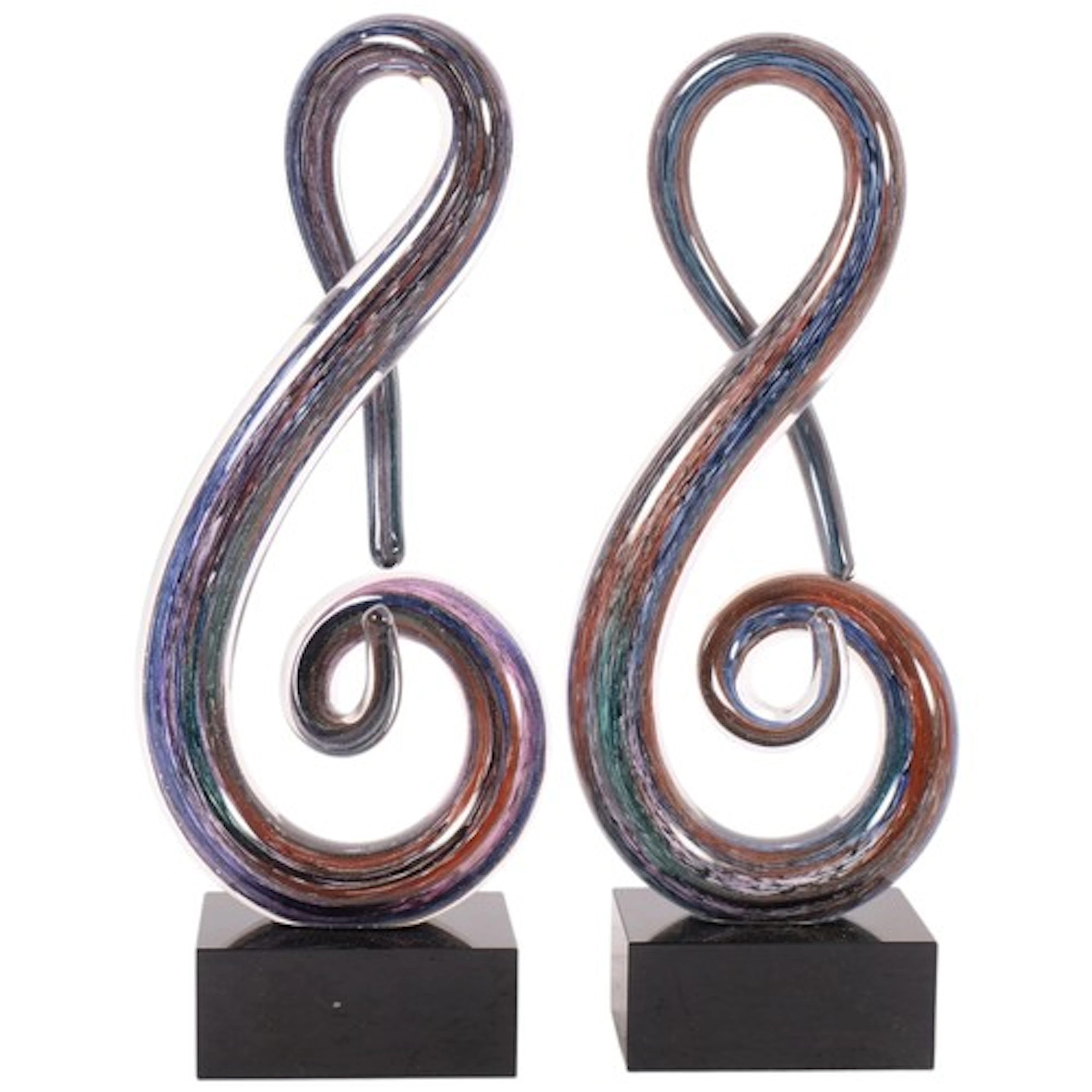 A pair of modern Murano style art glass sculptures, in the f...