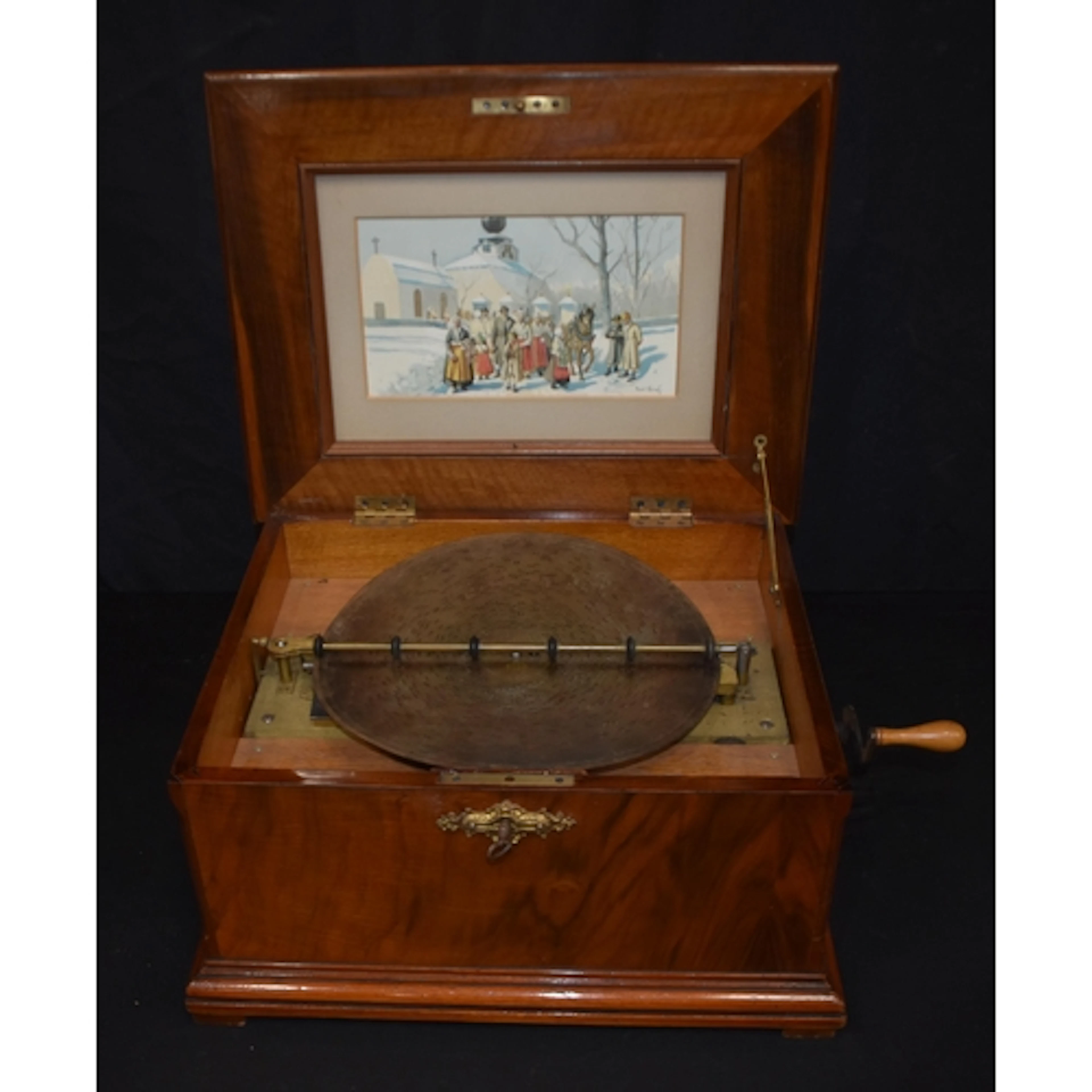 A 19th Century polyphon musical box in a walnut case 25 x 47...