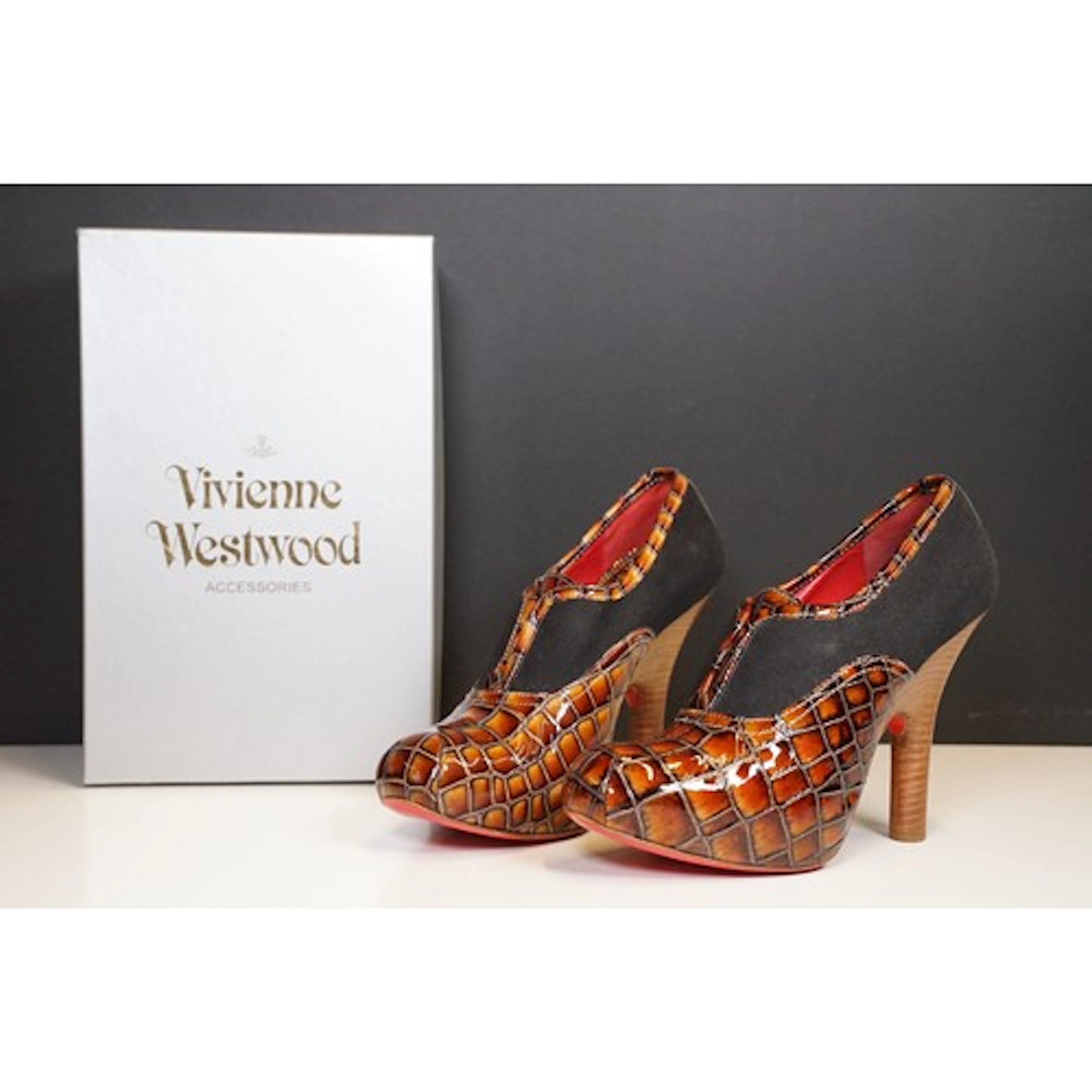 Pair of Vivienne Westwood signature style patent mock croc a...