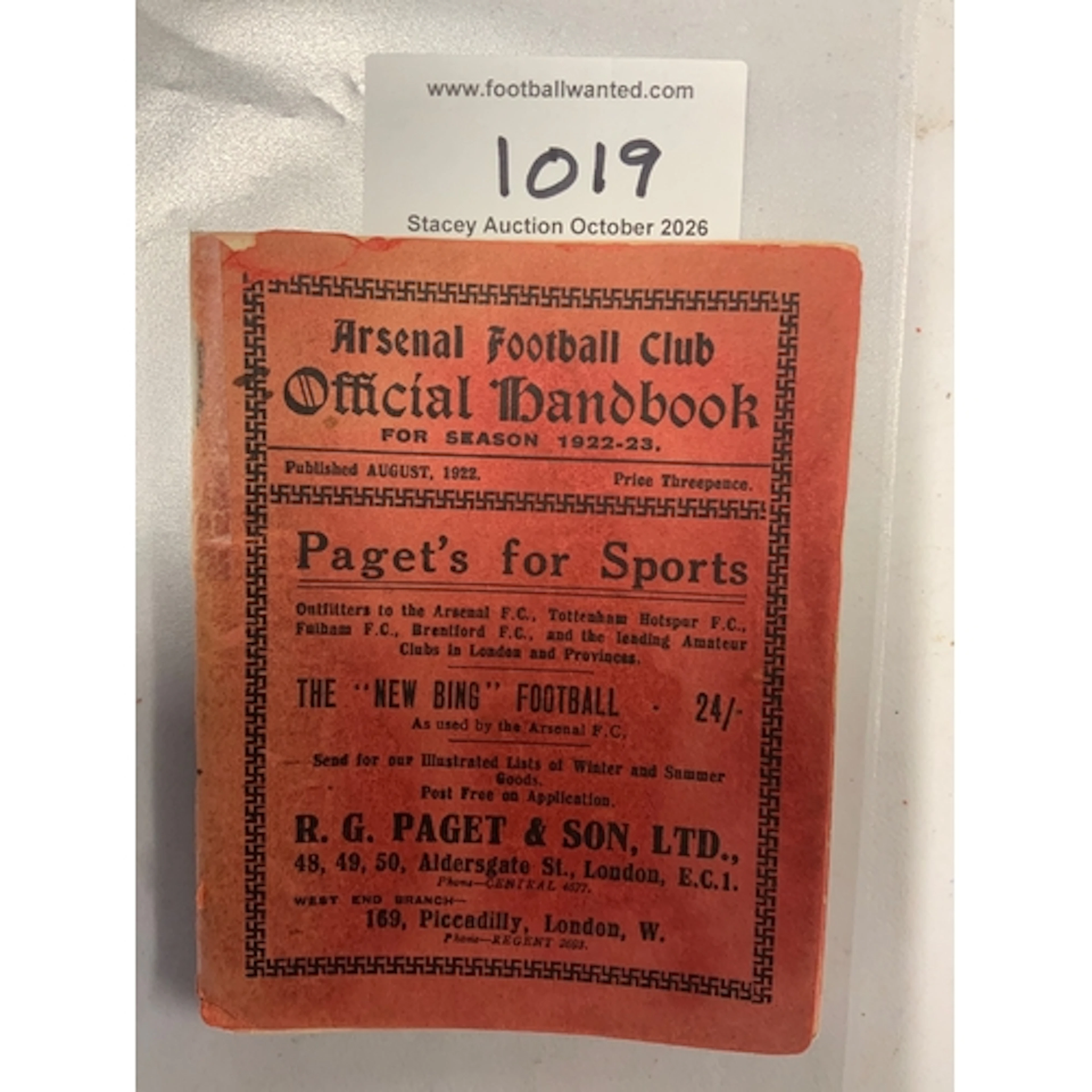 1922 - 1923 Arsenal Football Handbook: Fair condition with s...