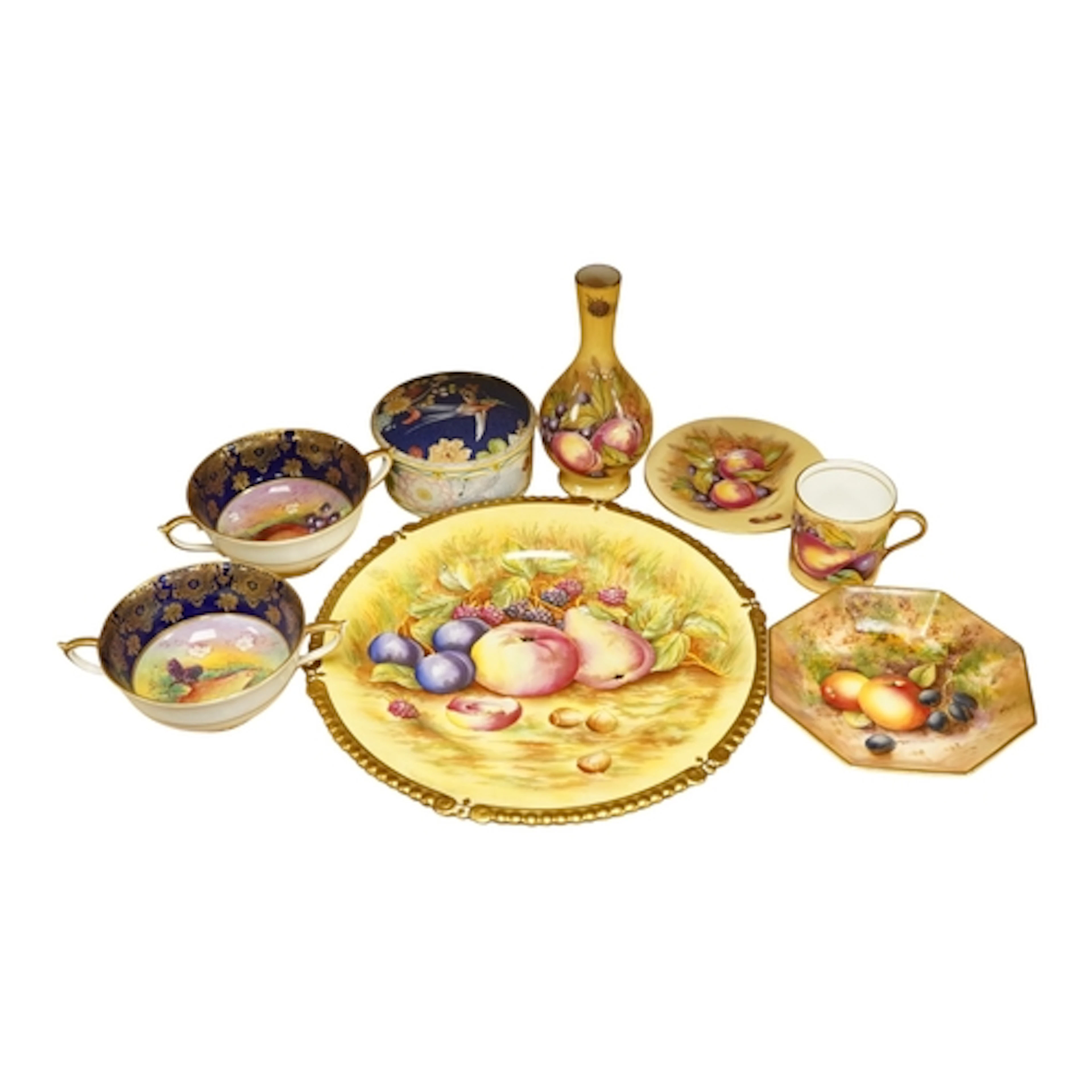 A Royal Worcester fruit painted octagonal dish by Roberts, w...