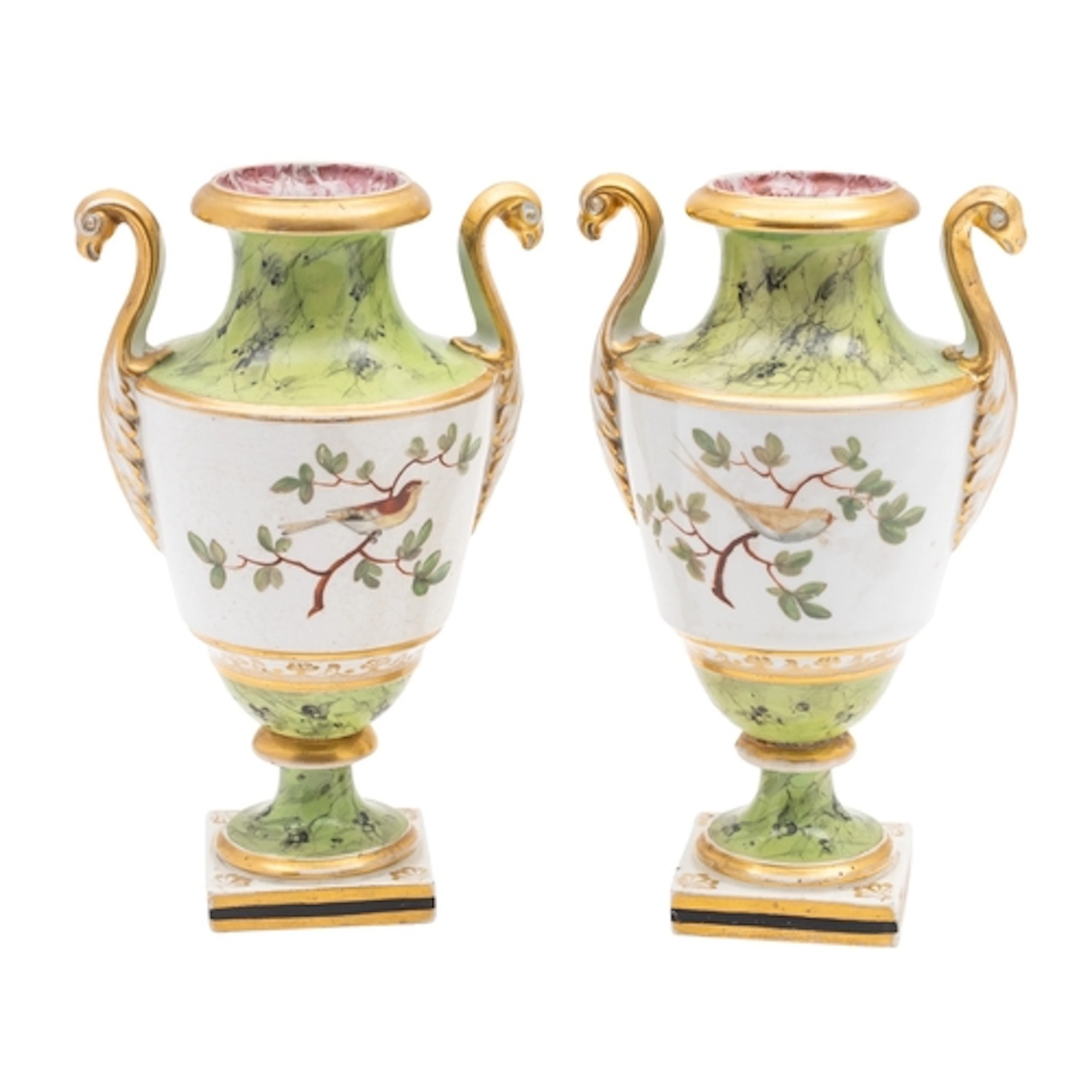 A pair of early 19th century Coalport urn-shaped vases, with...