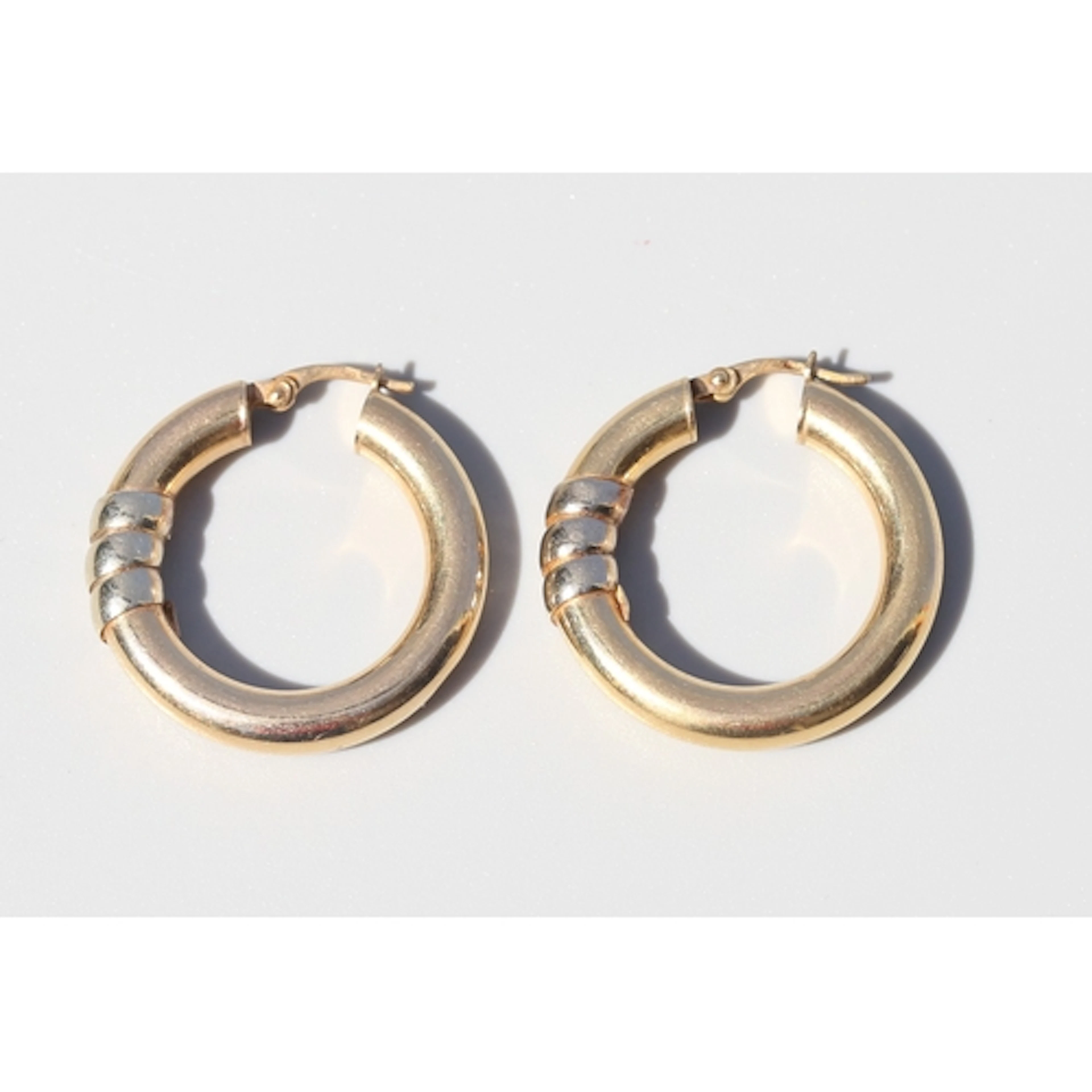 Pair of 9 Carat Yellow Gold Hoop Earrings with White Gold Ri...