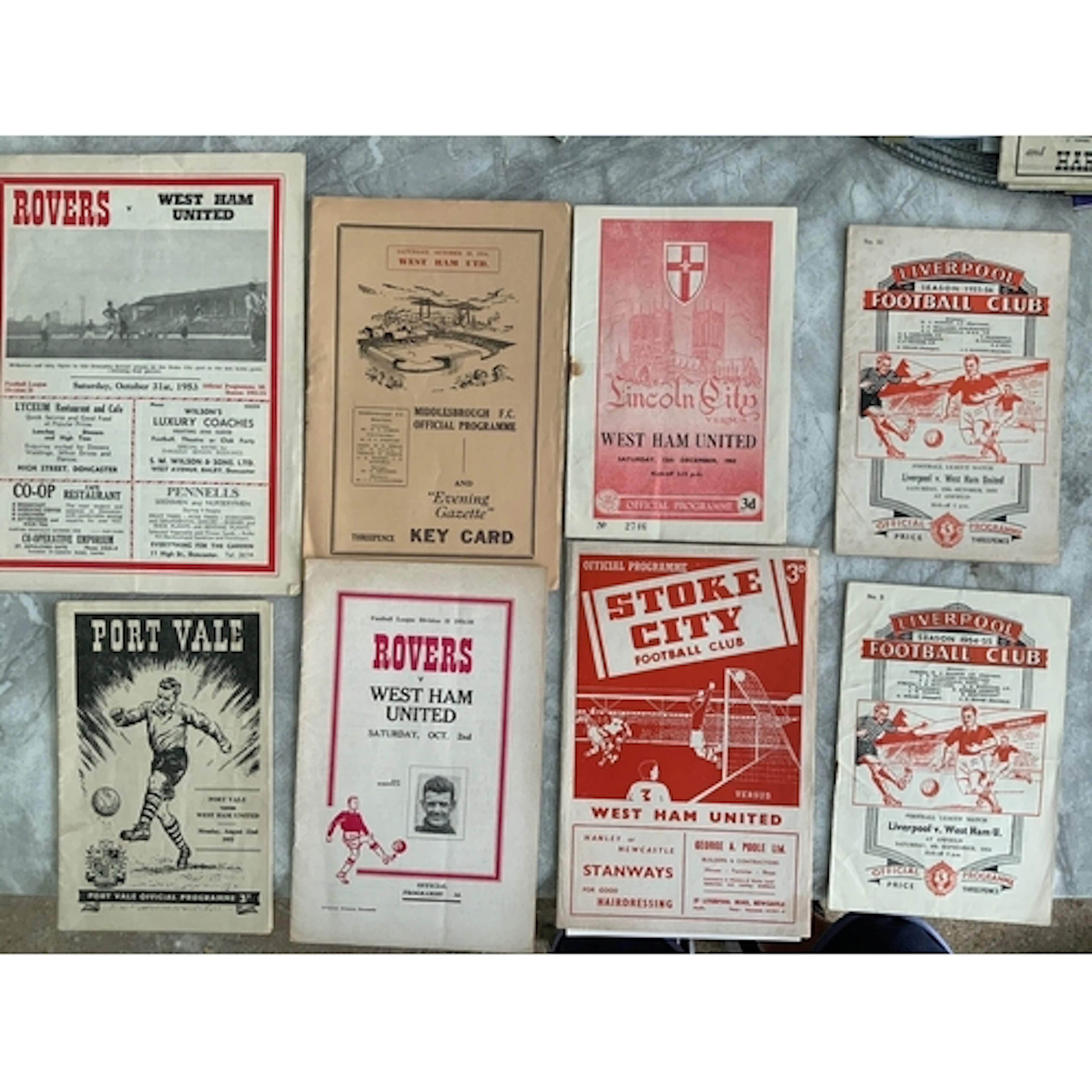 1950s West Ham Away Football Programmes: Liverpool 54/55 55/...