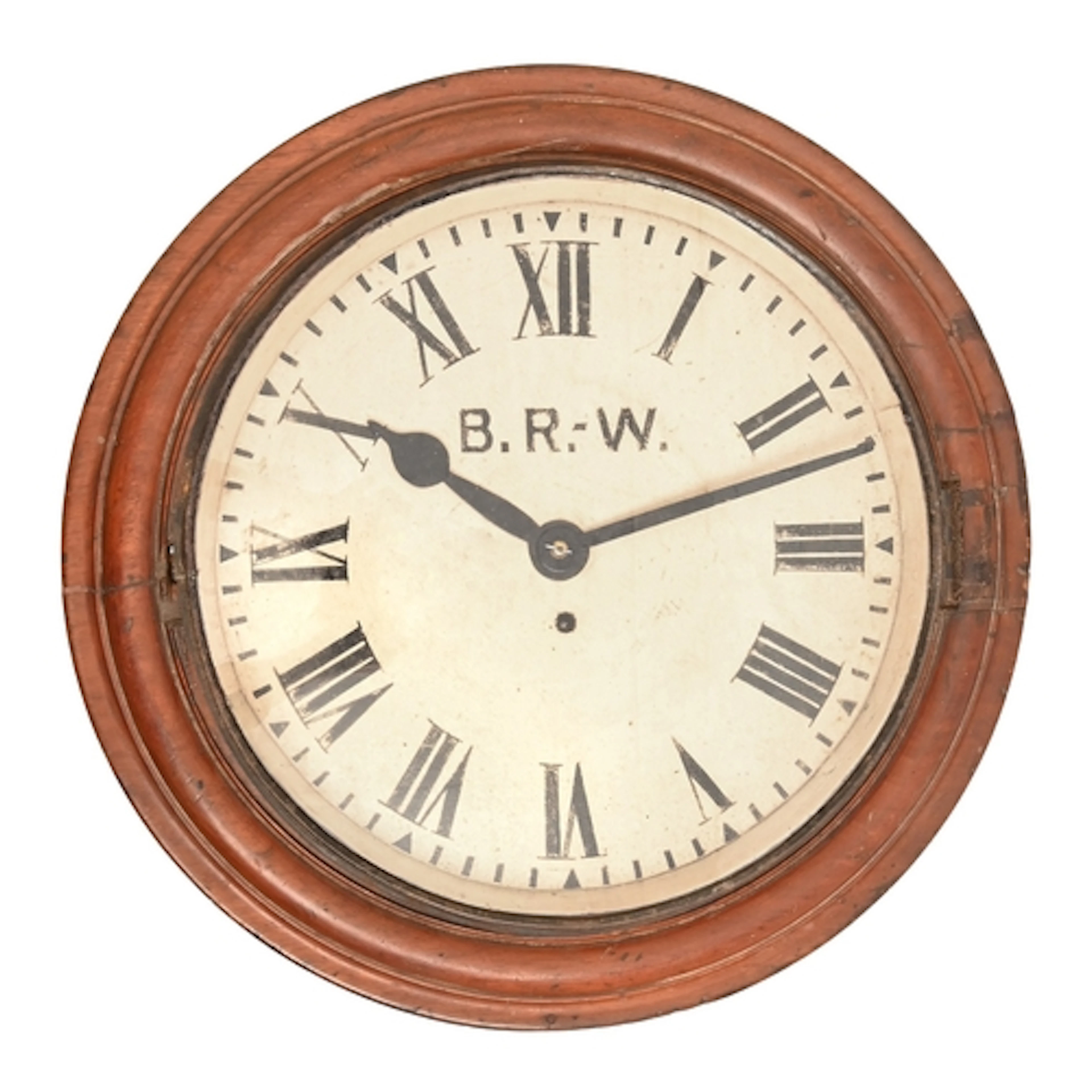Railwayana. A Victorian mahogany B.R.W Railway wall clock, t...