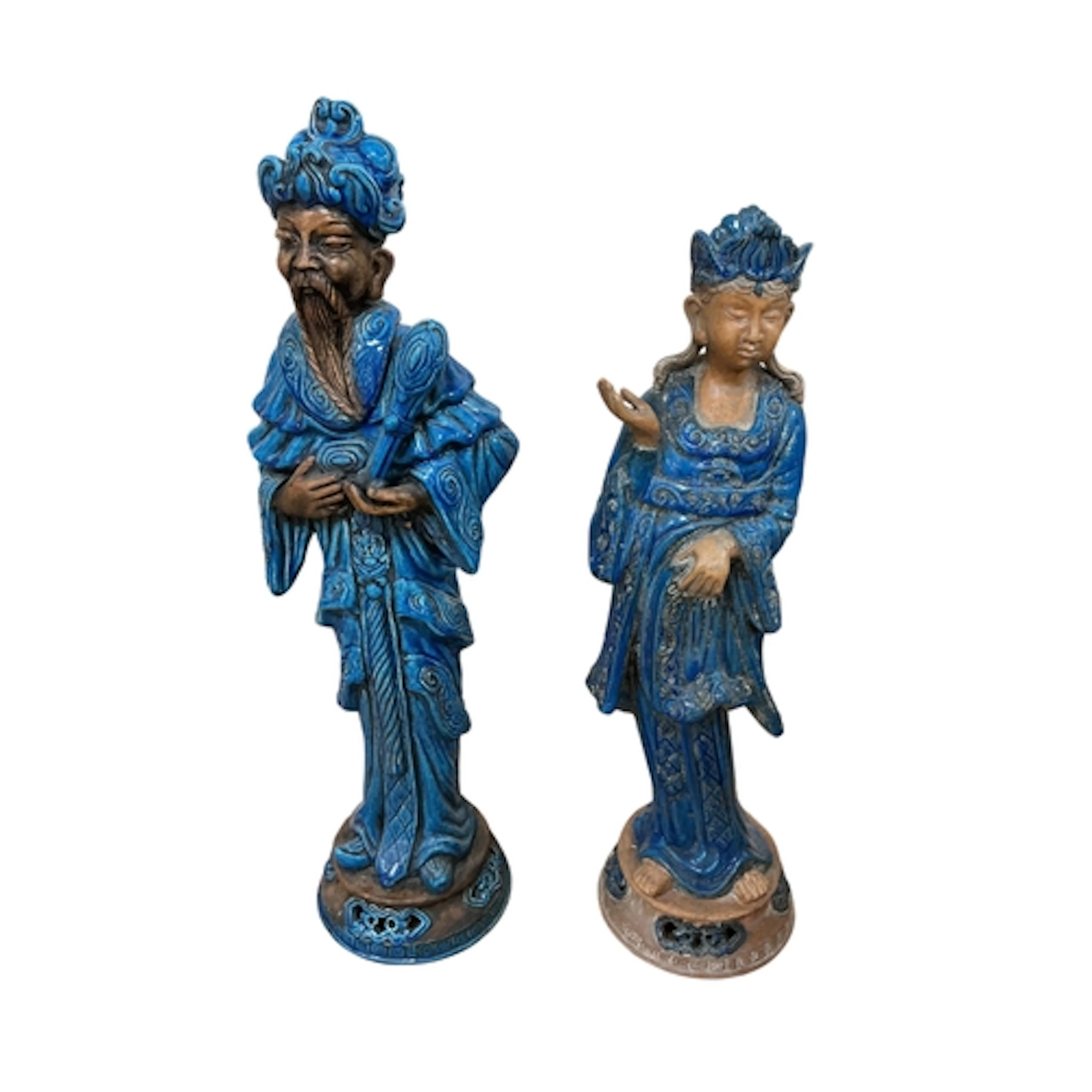 A pair of large Chinese glazed eathernware figures, height 8...