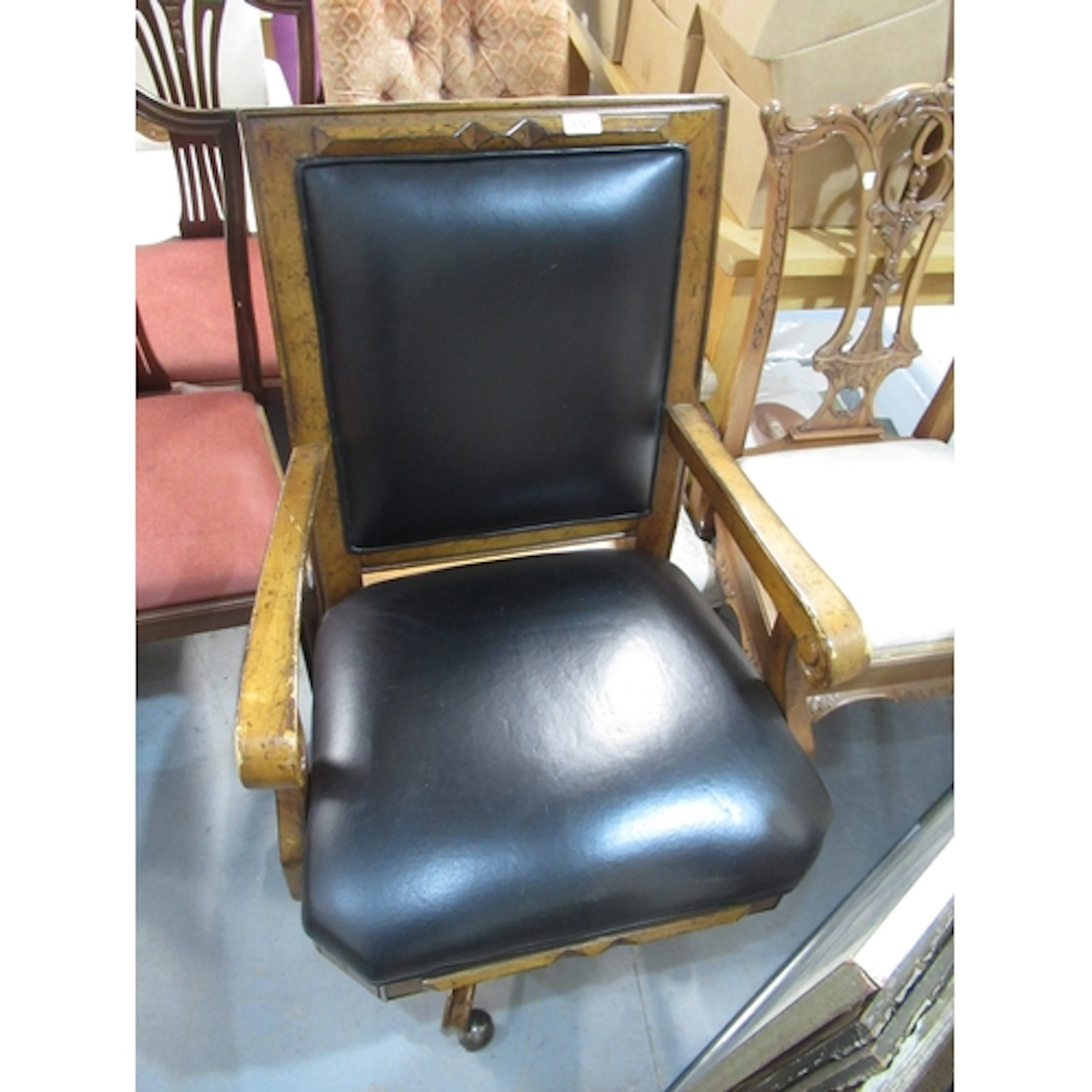 Art Deco style hardwood framed swivel desk chair