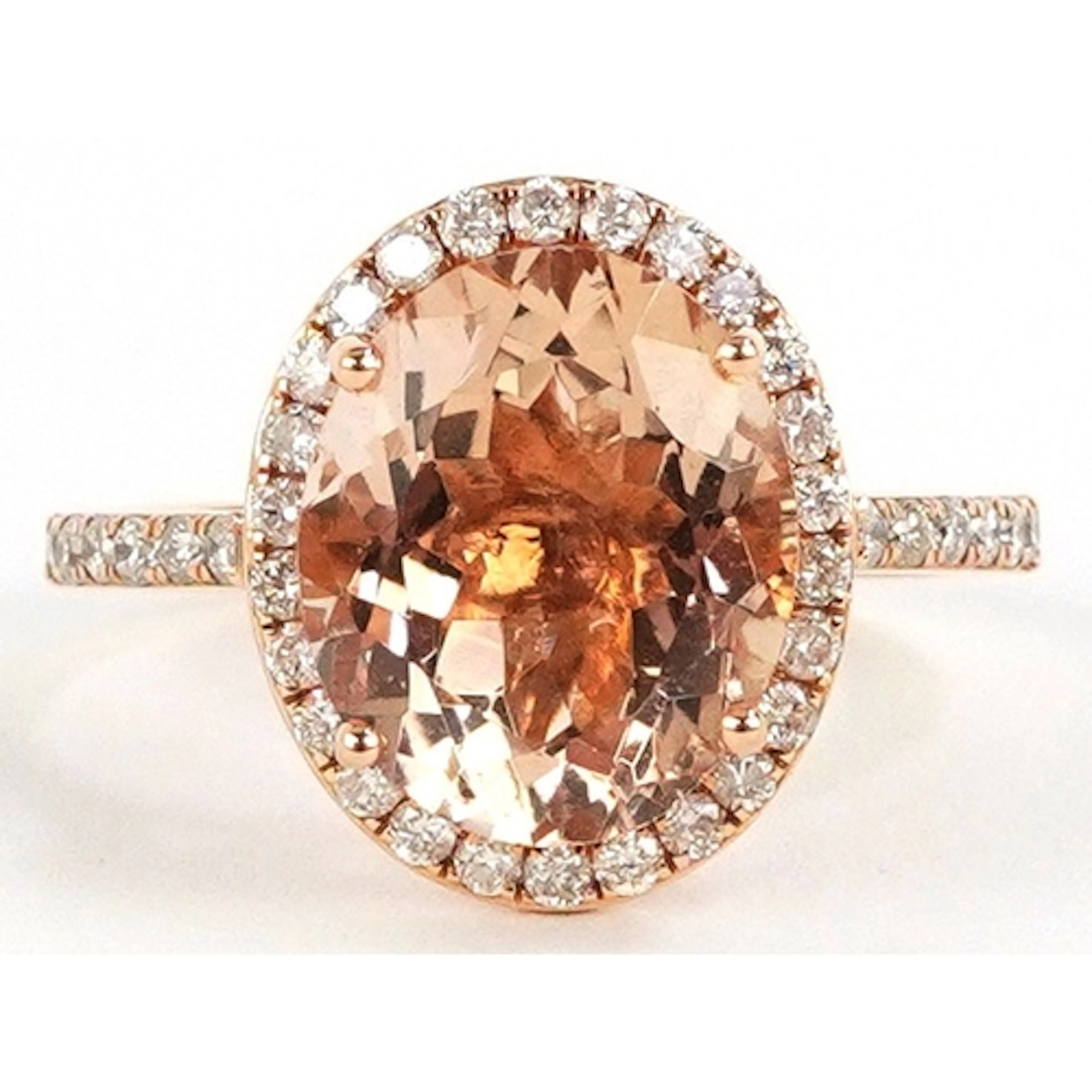 18K rose gold morganite and diamond cluster ring with diamon...