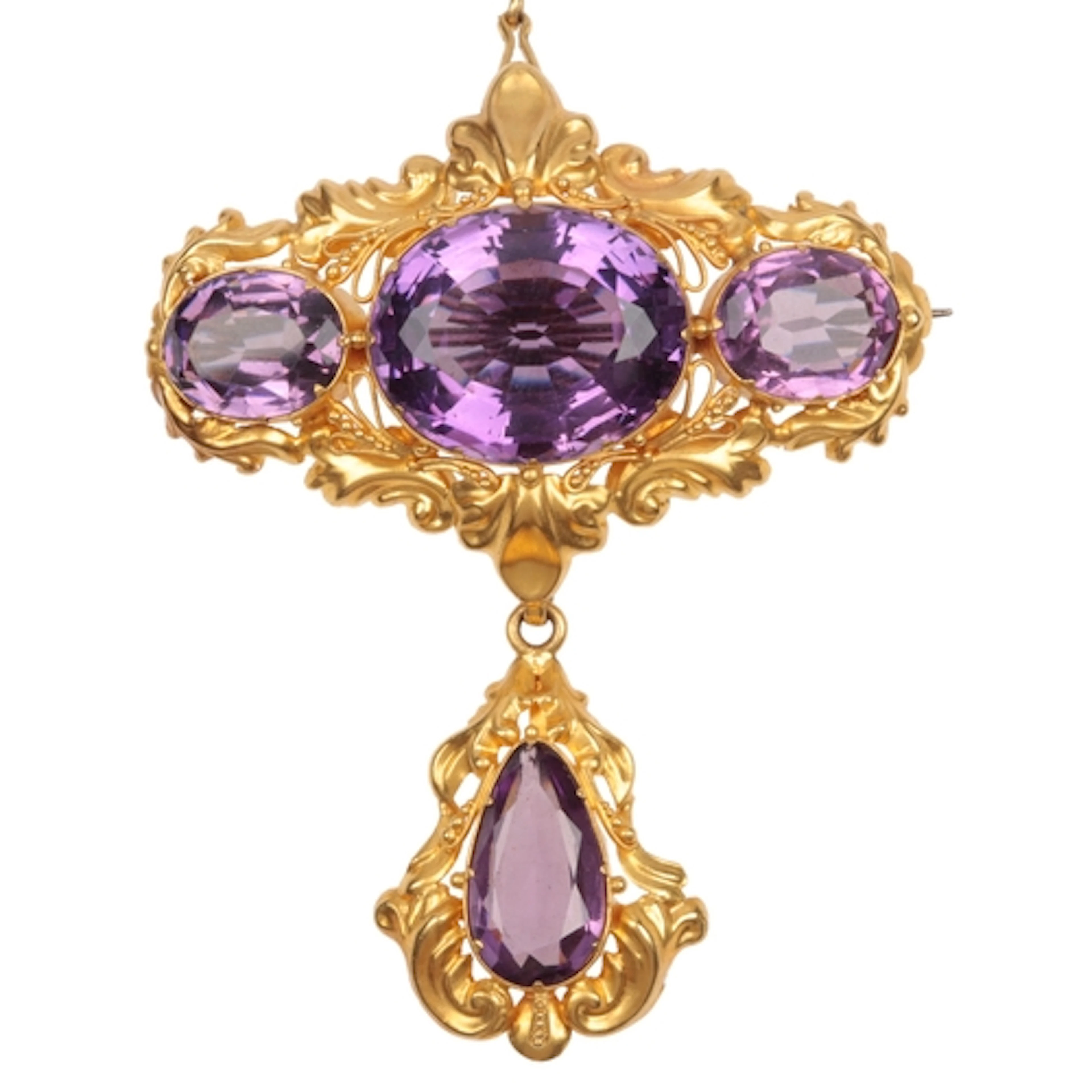 A Victorian gold, amethyst and paste brooch, mid 19th centur...