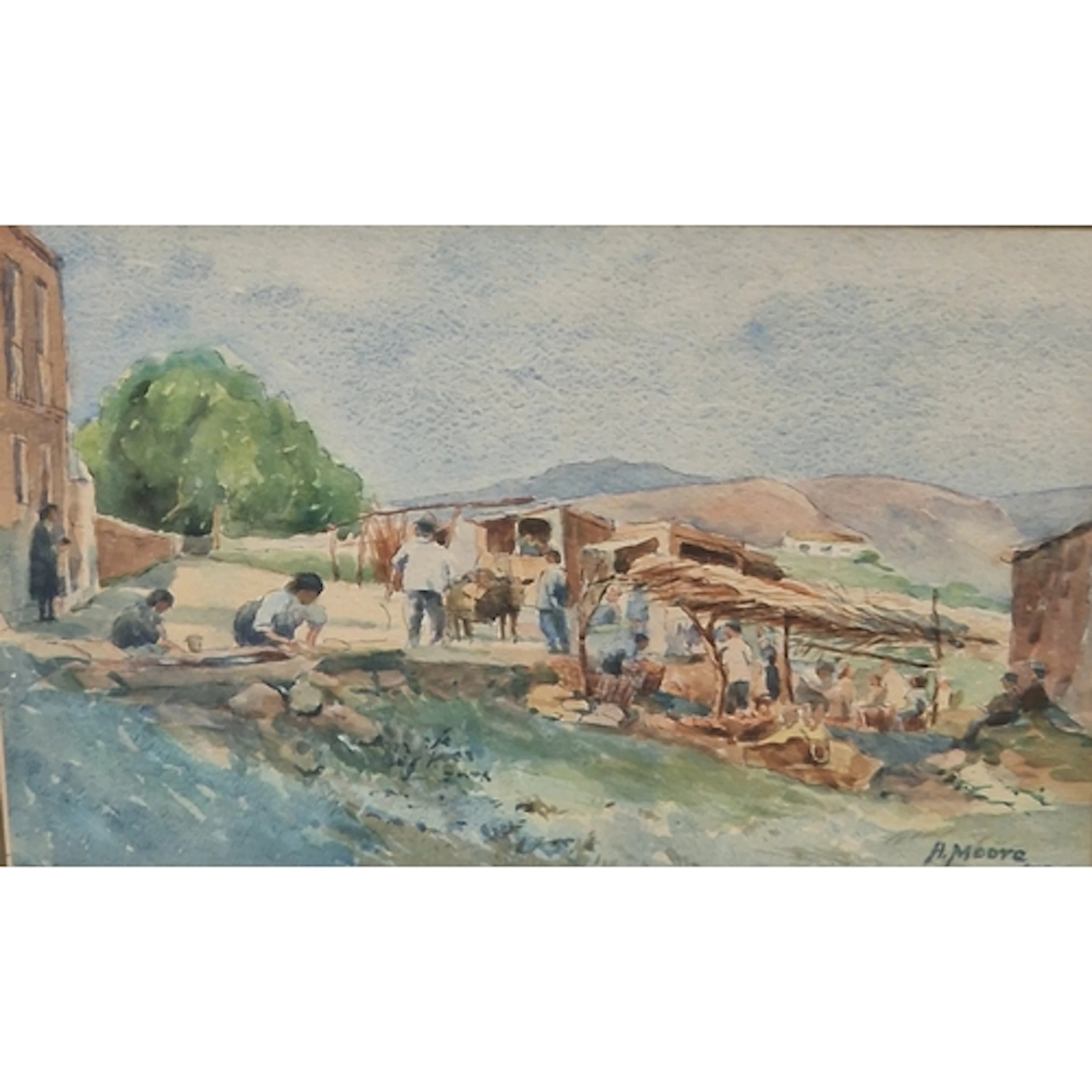 H.MOORE. Harvest-time, signed and dated 1954, watercolour, 8...