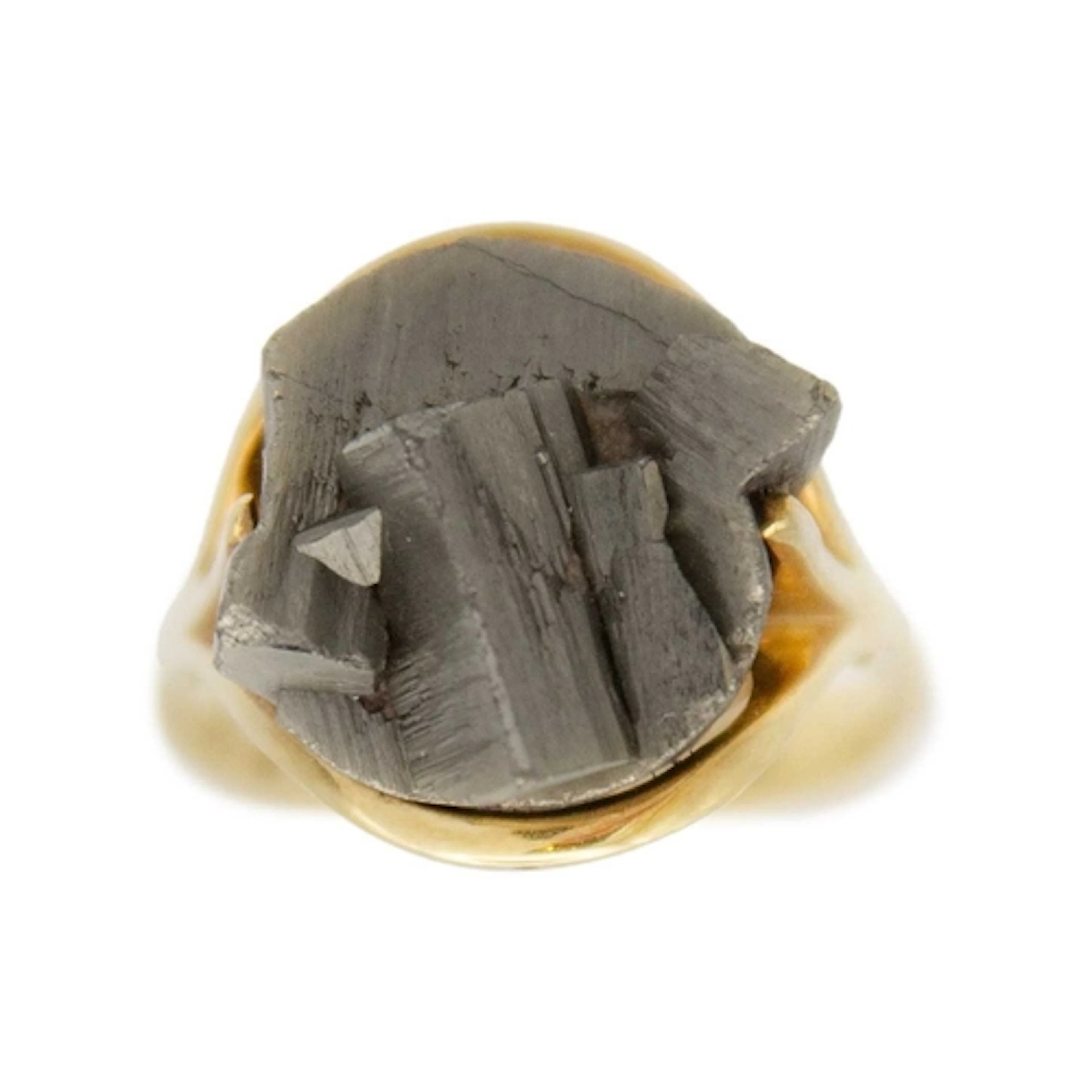 A 14k pyrite set cocktail ring. The pyrite crystal in a hand...