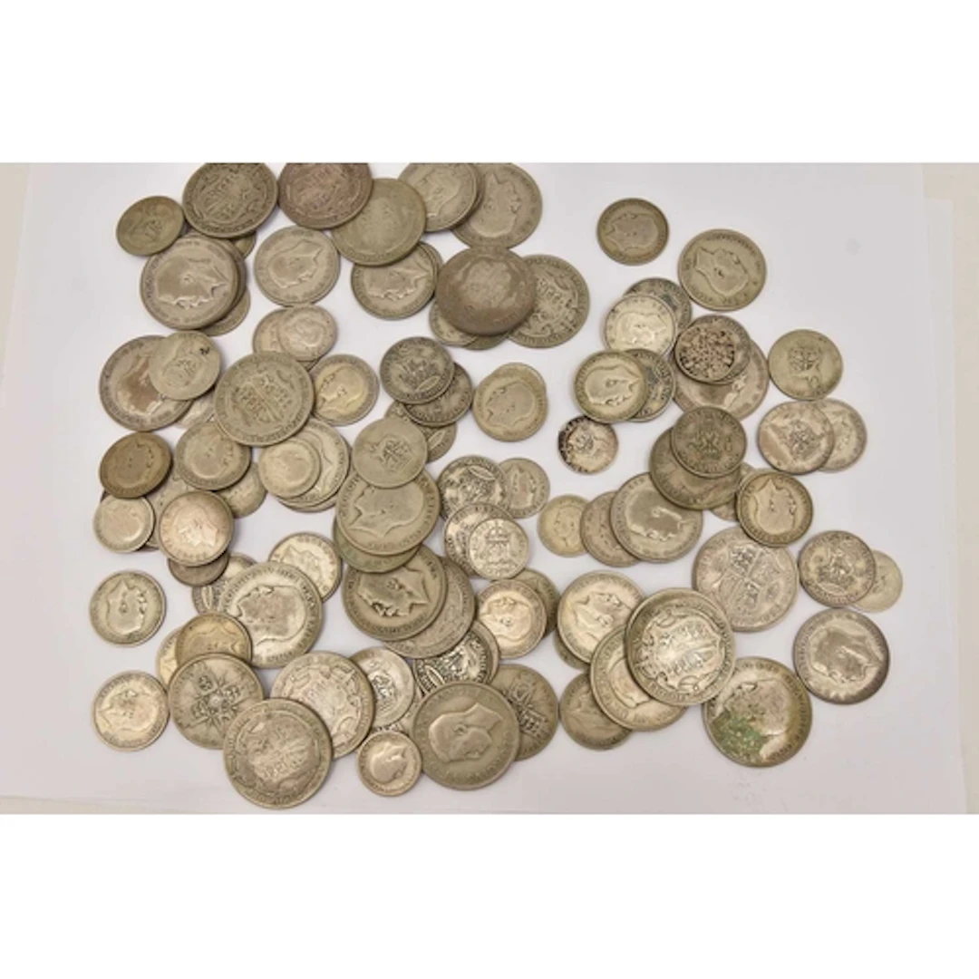 Silver. A bag of lower grade KGV and KGV1 UK coins post 1920...