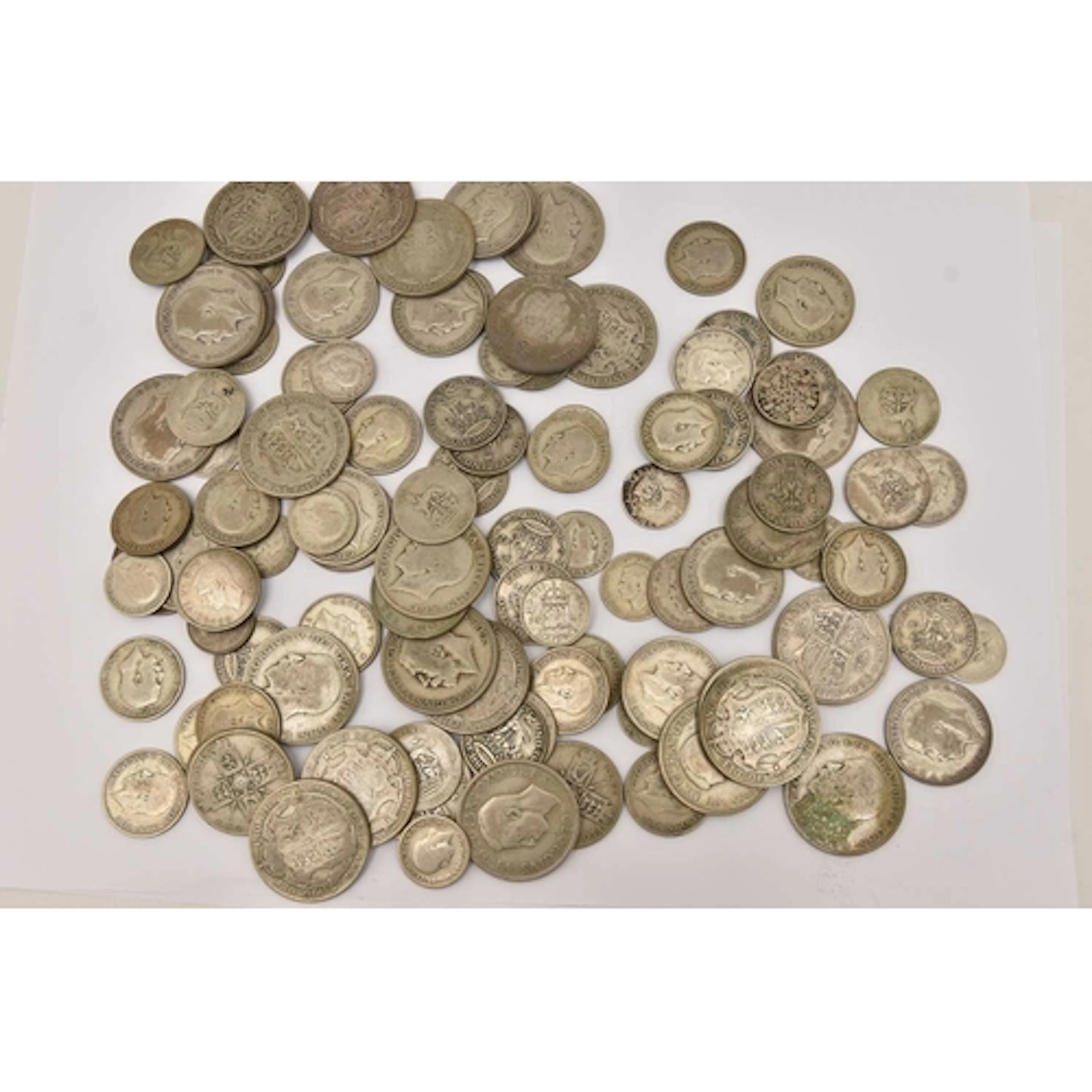 Silver. A bag of lower grade KGV and KGV1 UK coins post 1920...