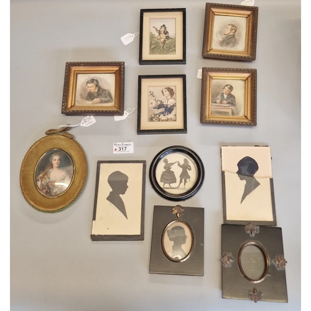 Collection of assorted portrait miniatures and silhouettes, ...