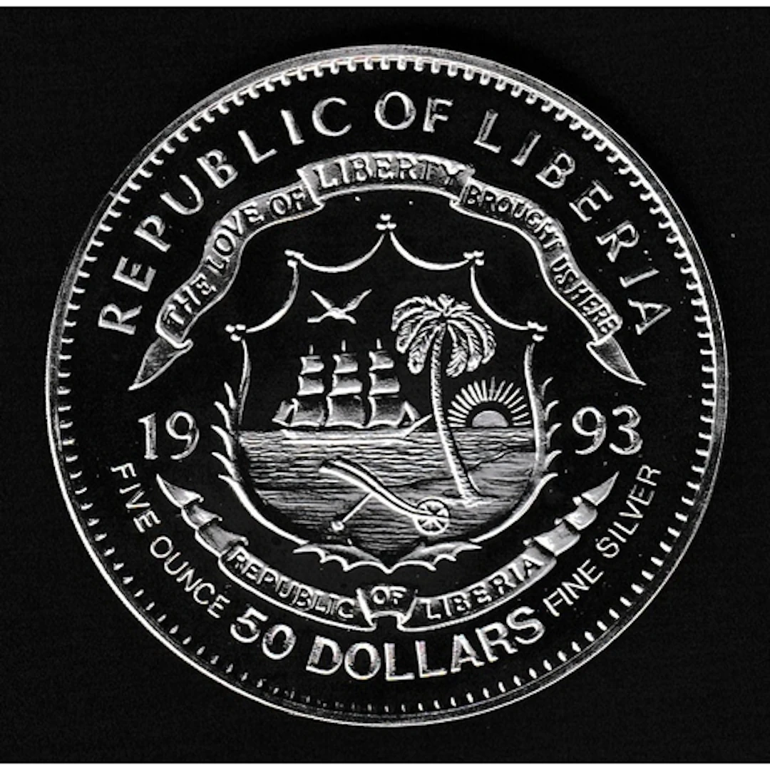 1993 Liberia, President Clinton commemorative silver $50 coi...