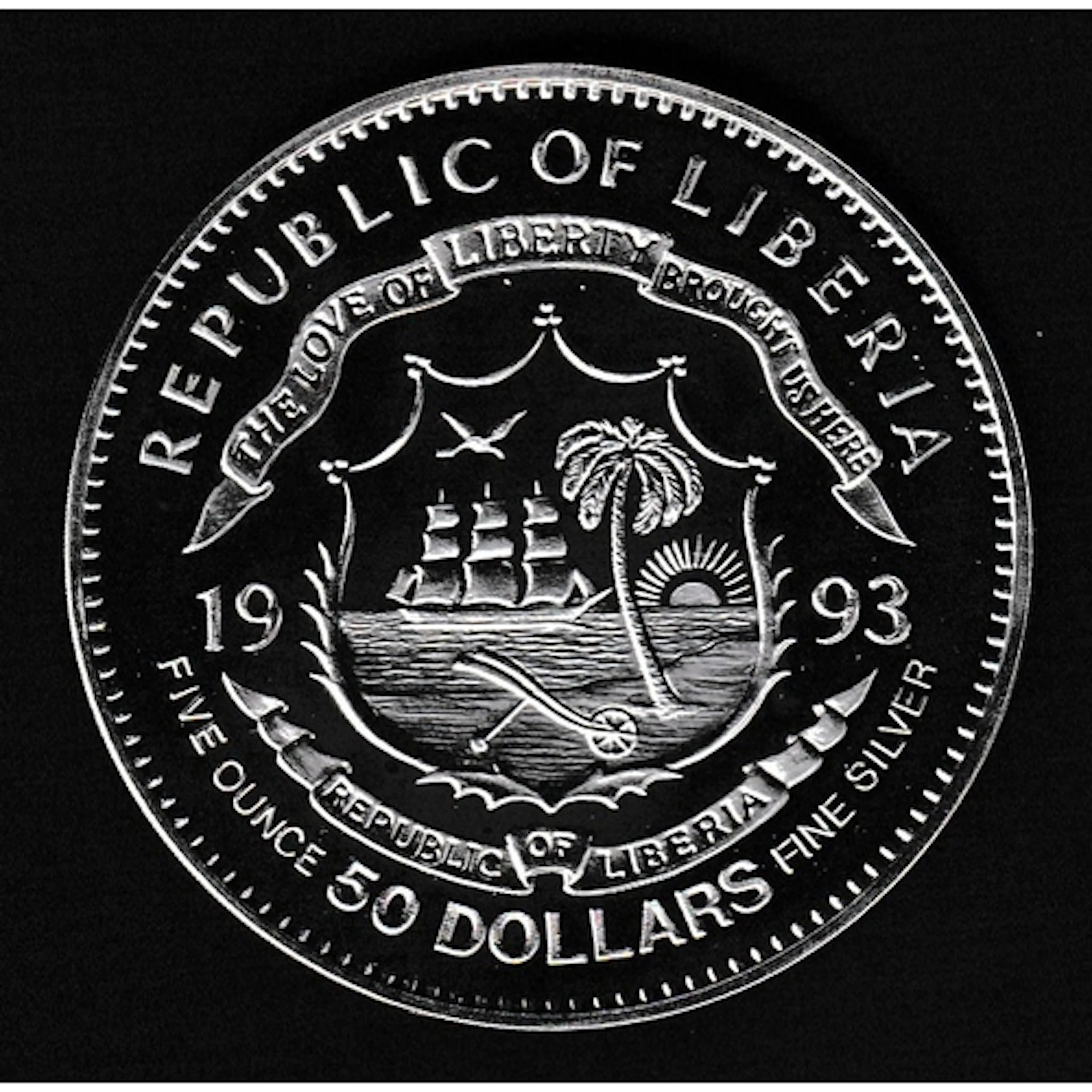 1993 Liberia, President Clinton commemorative silver $50 coi...