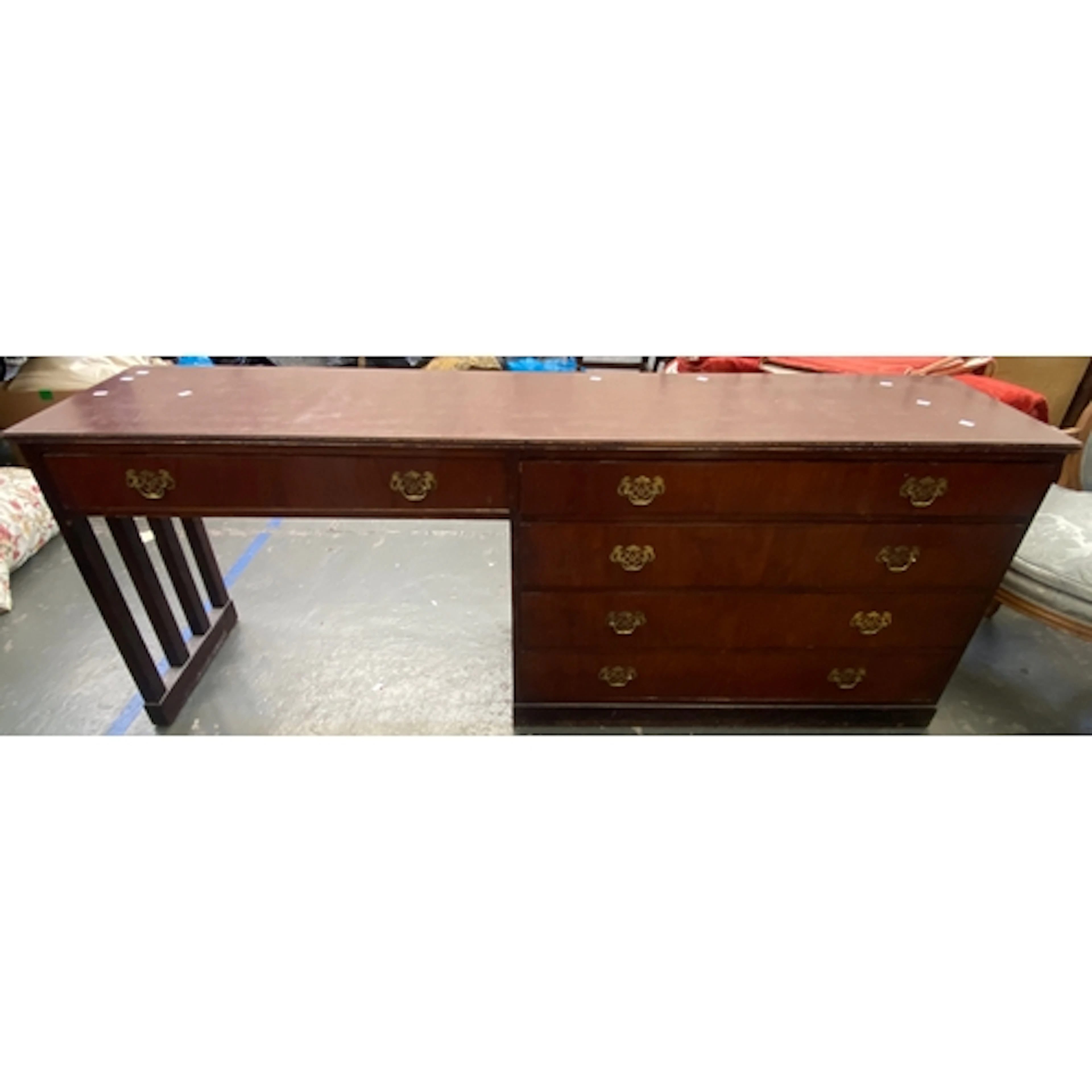 A shallow kneehole desk/office sideboard-cum-filing cabinet ...
