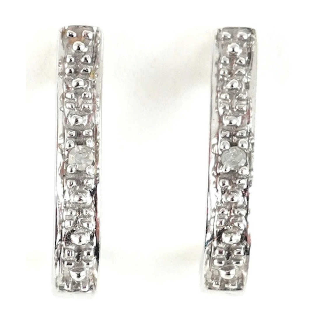 Pair of 9ct white gold diamond half hoop earrings, 1.2cm hig...