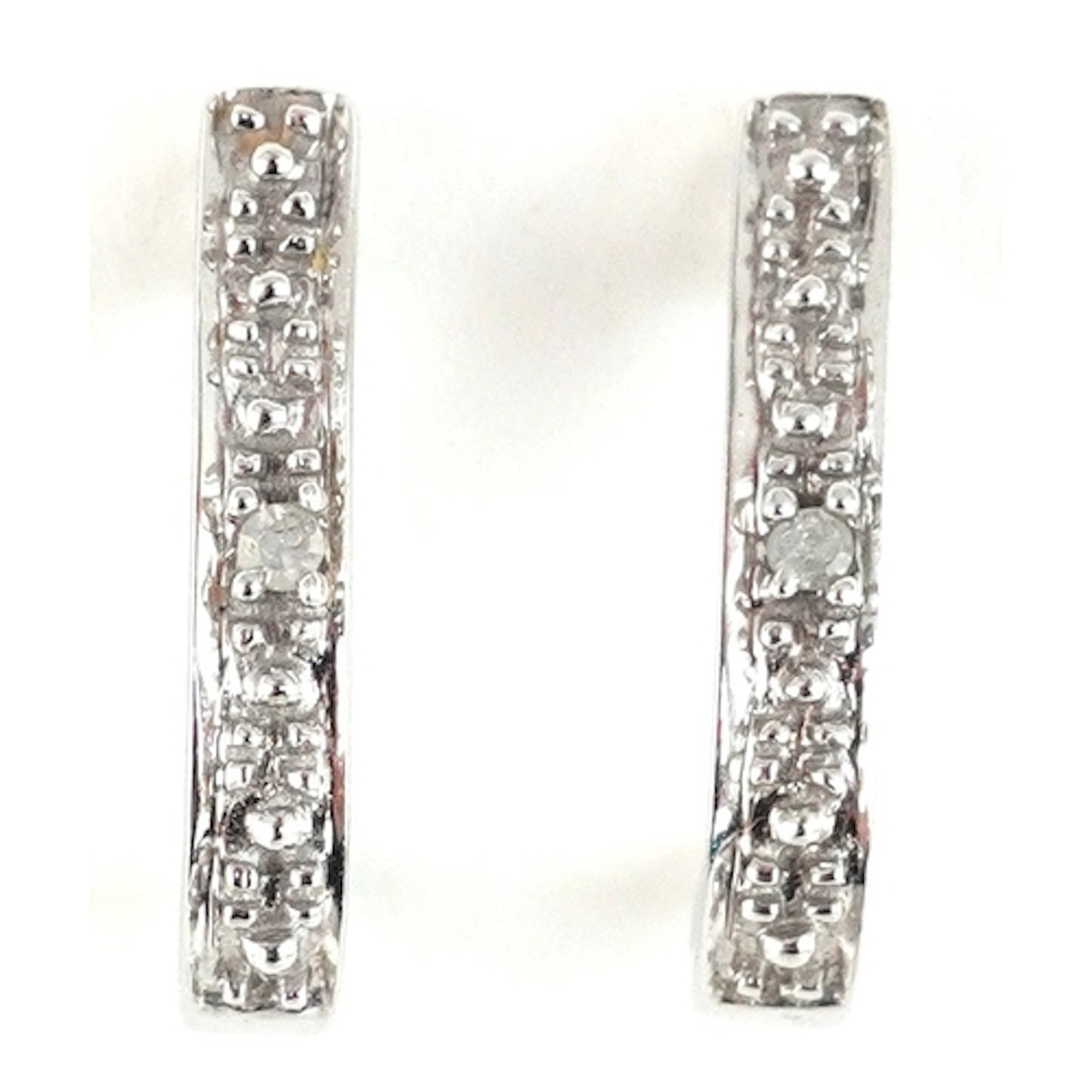 Pair of 9ct white gold diamond half hoop earrings, 1.2cm hig...