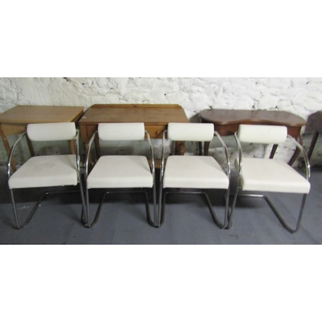 Set of Four Chrome Tube Framed Upholstered Armchairs Designe...