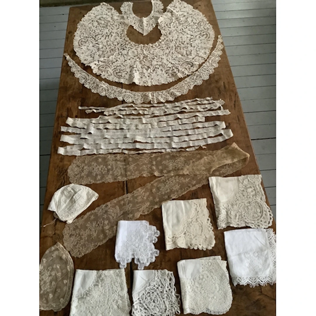 Three 19th century Brussels lace collars, one with five larg...