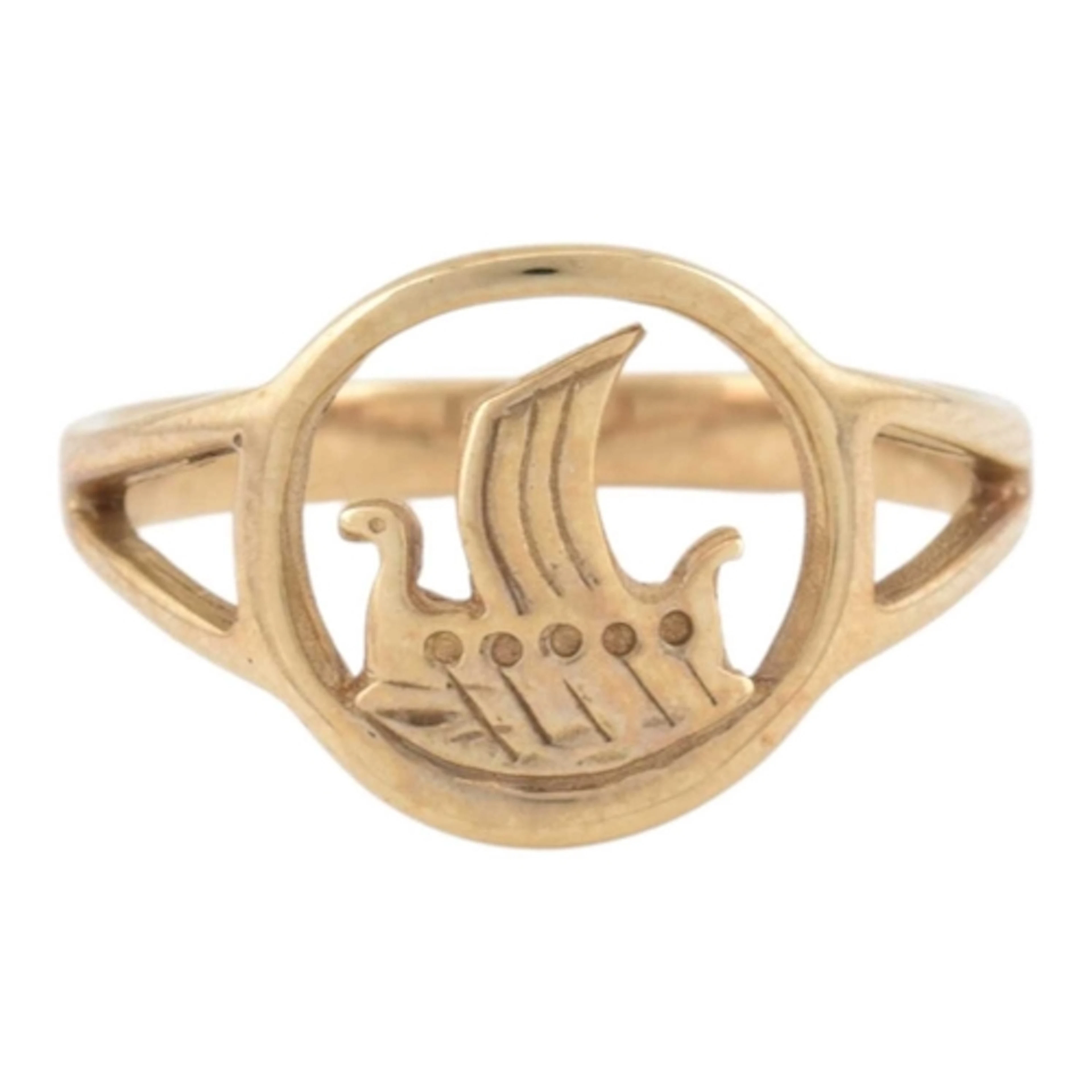 A hallmarked 9ct gold Ola Gorie contemporary Viking ship rin...