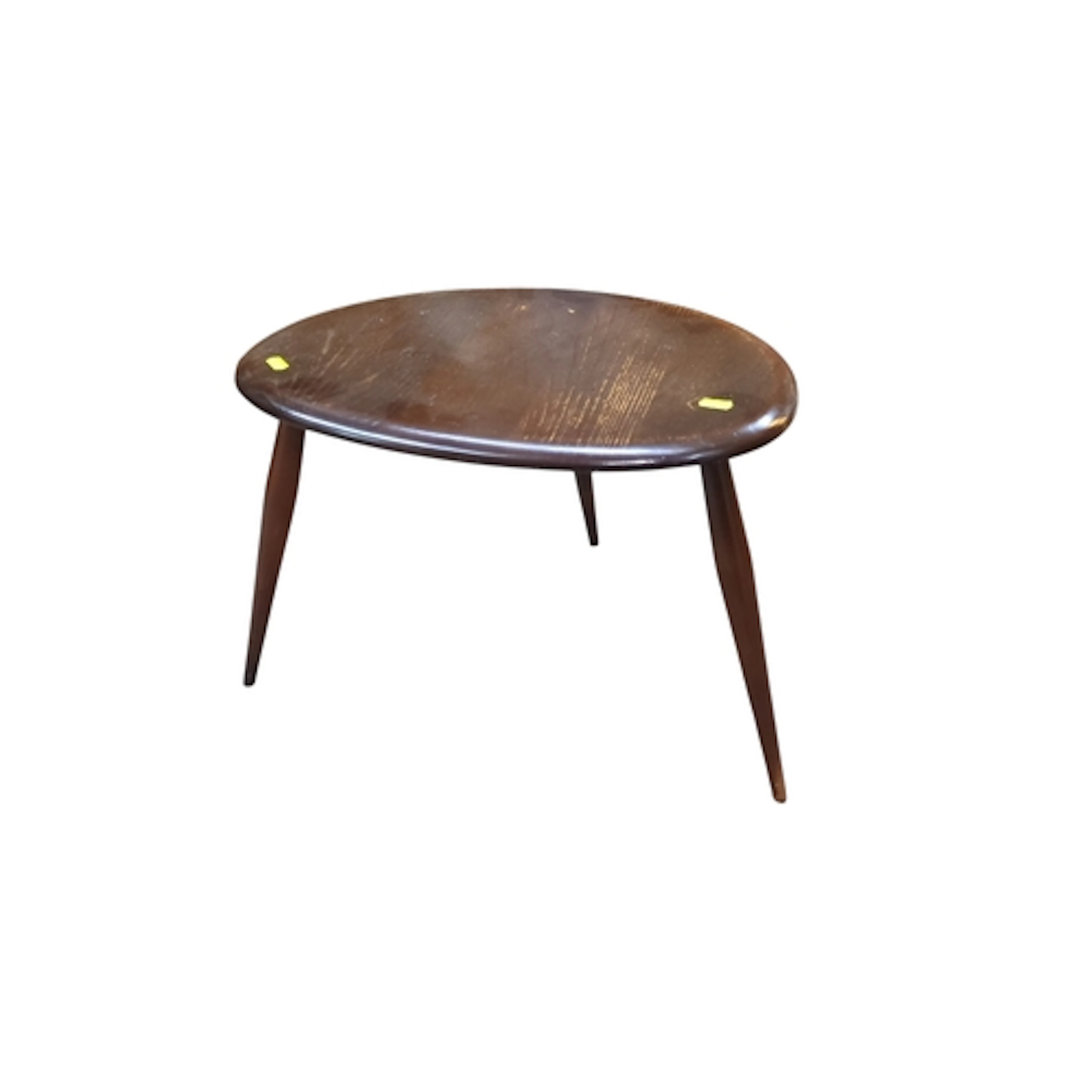 Ercol mid-century wooden occasional table with a rounded tri...