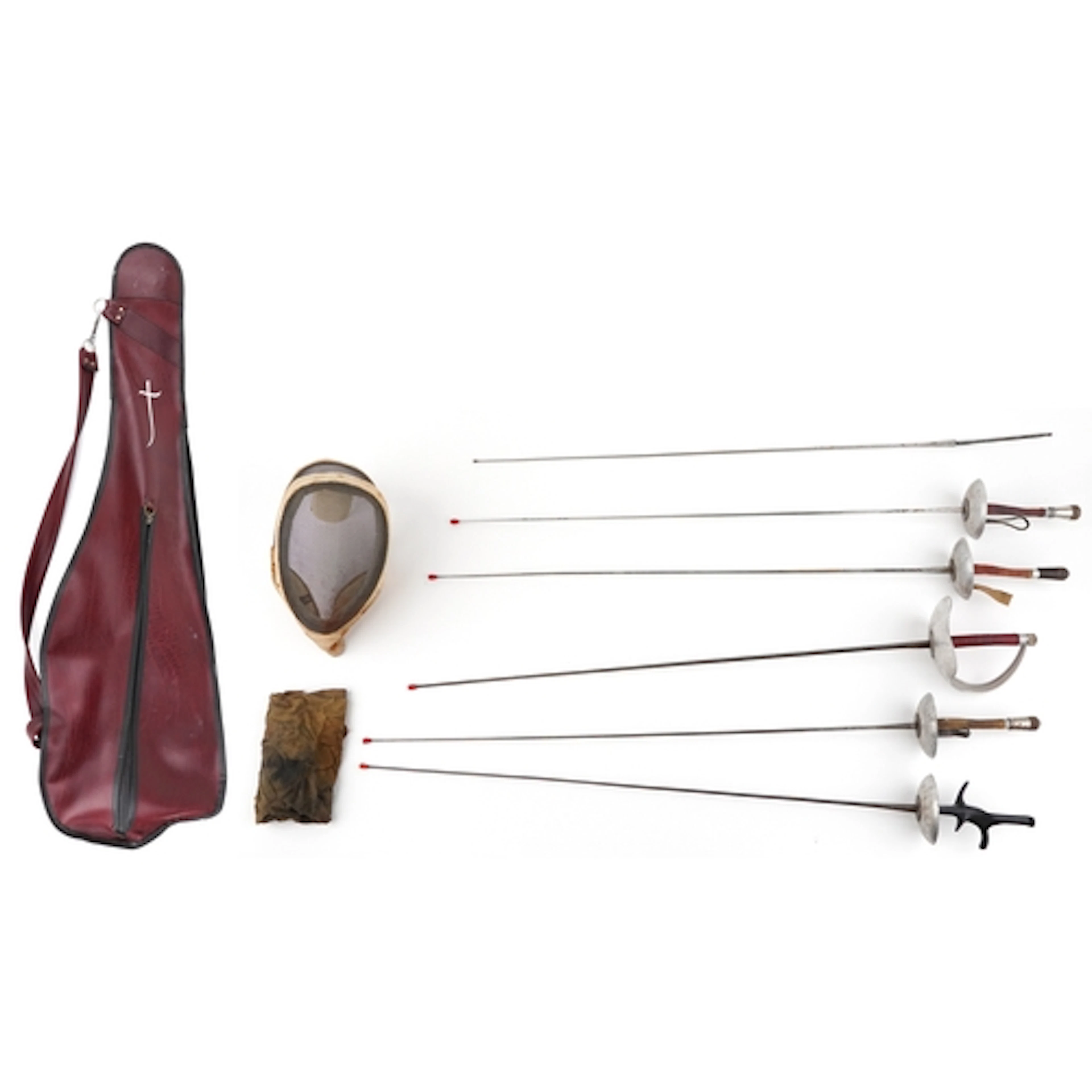 Collection of vintage fencing foils and fencing mask with le...