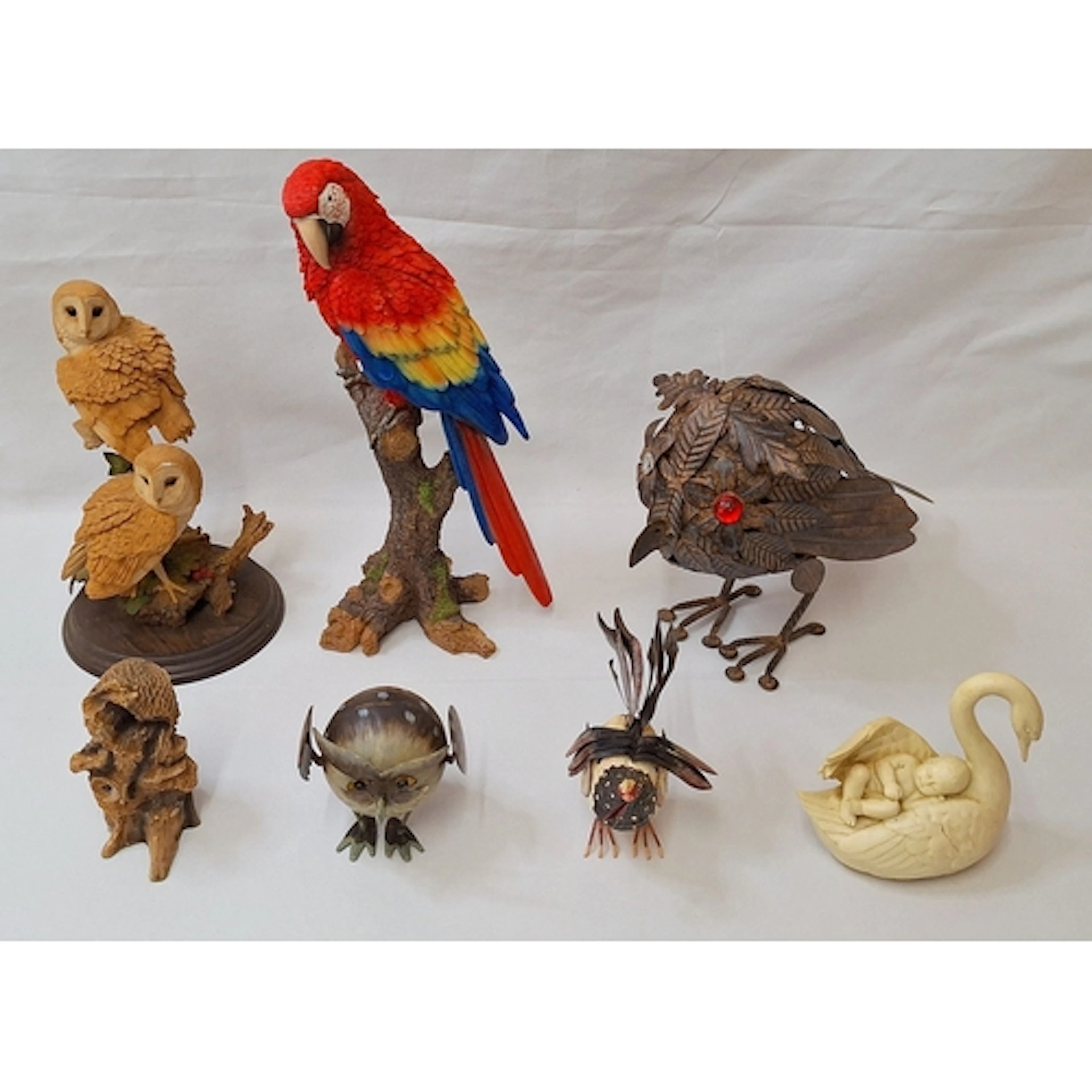 Bird Figurines incl. metal owl figurine, large composition p...
