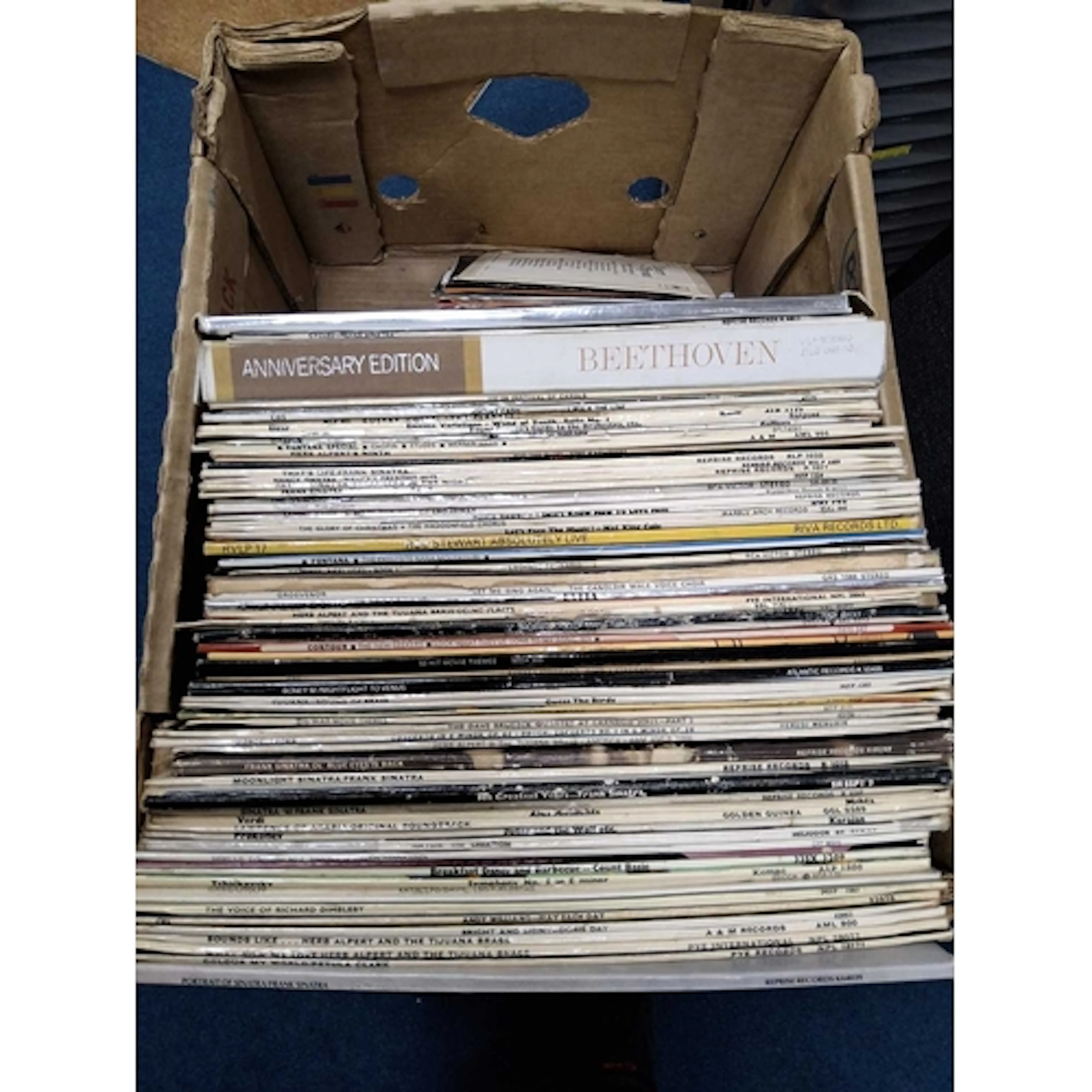TWO BOXES OF VINYL RECORDS AND SHEET MUSIC to include albums...