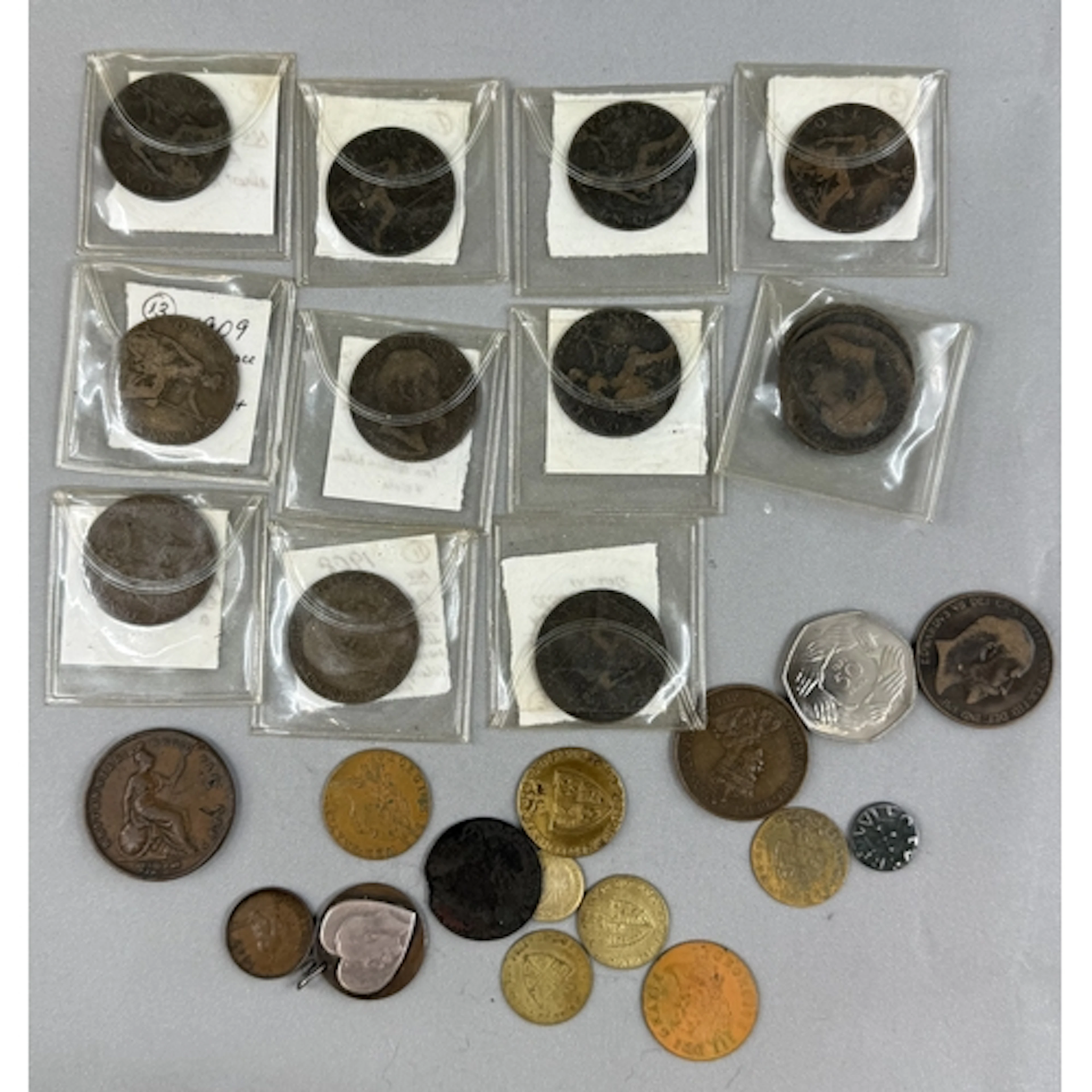 Coins: miscellaneous copper coins, tokens and forgeries....