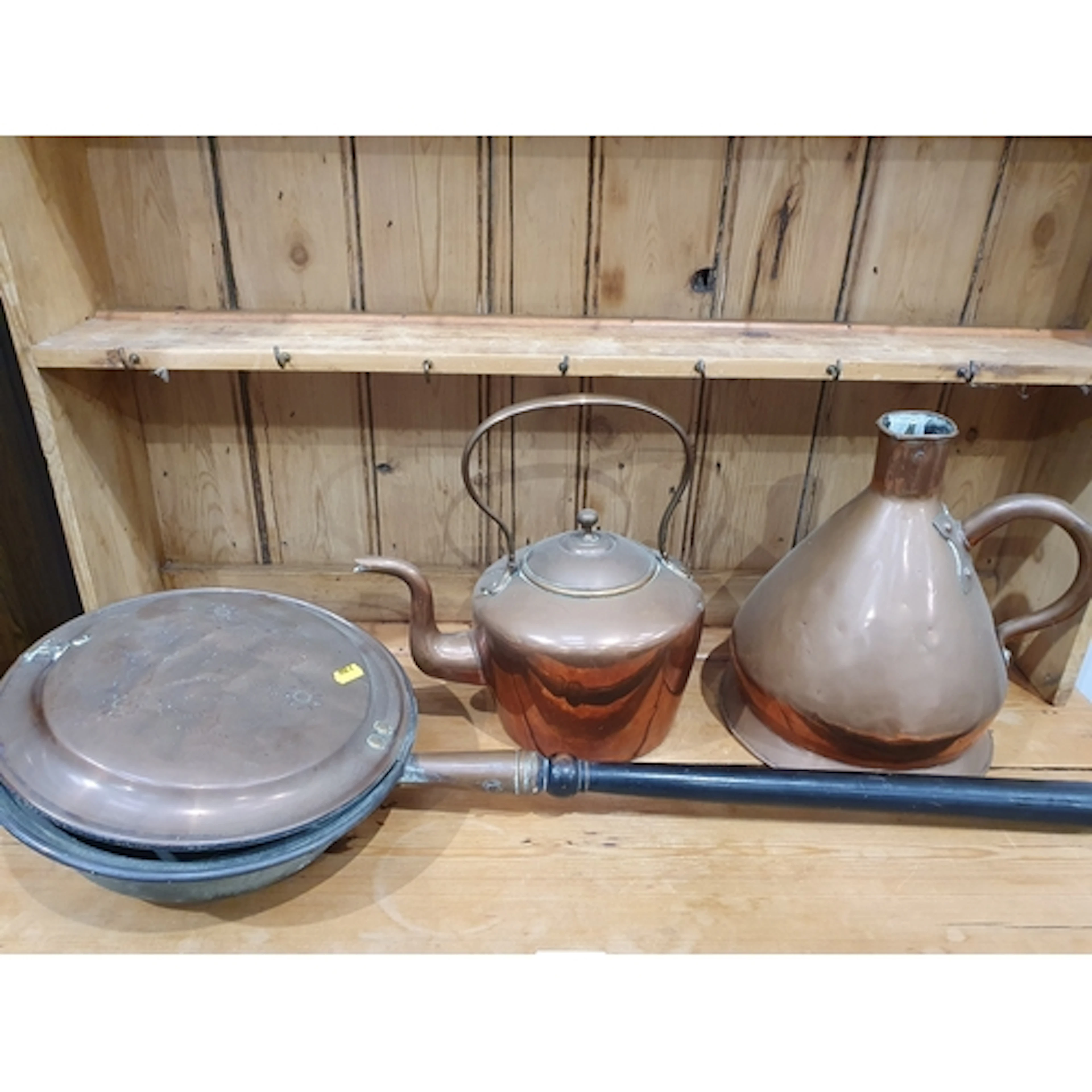 An antique copper Kettle, a Warming Pan and a large Measure ...