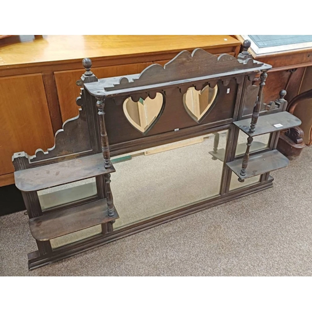 EARLY 20TH CENTURY MAHOGANY OVERMANTLE WITH TURNED COLUMNS &...