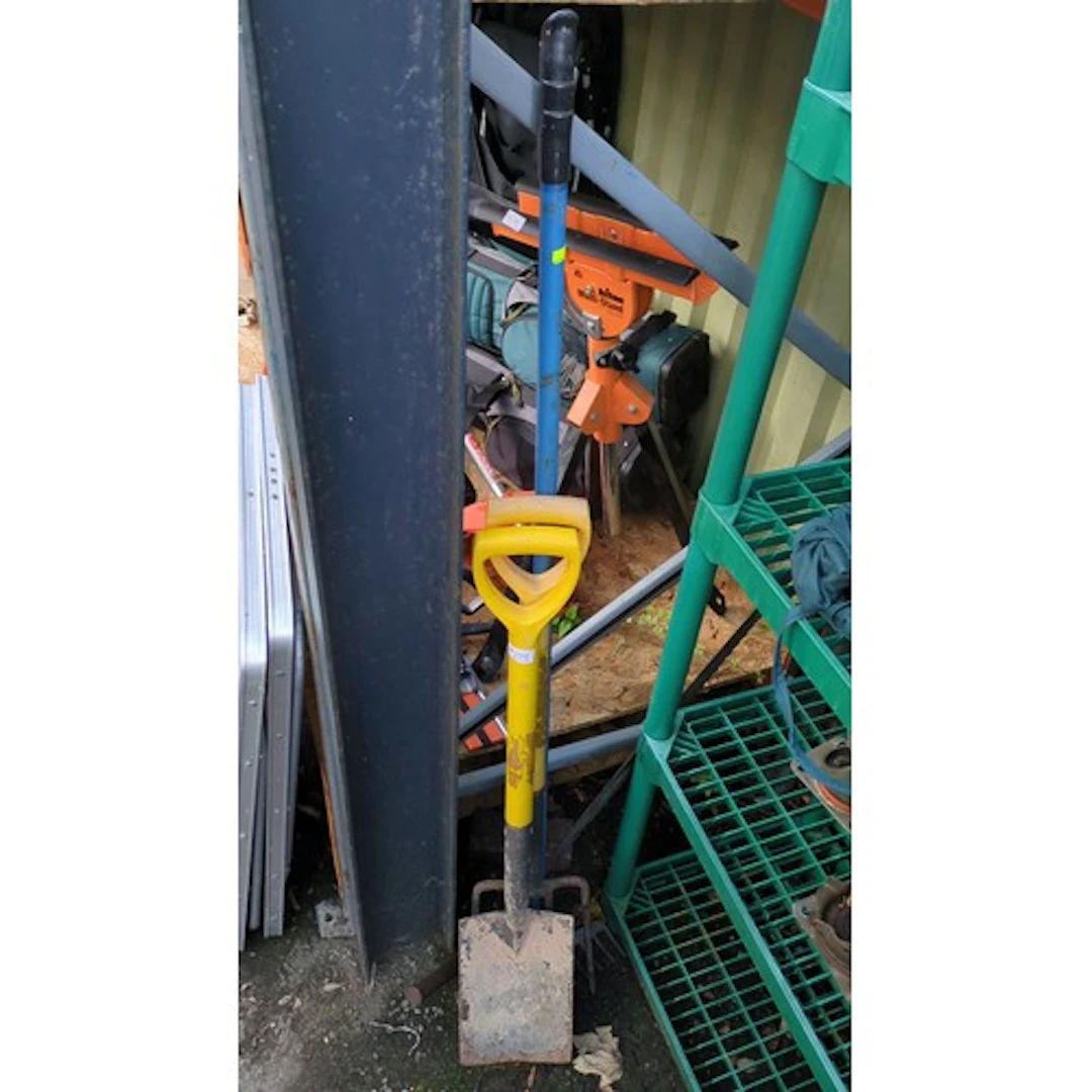 A group of tools comprising a square-mouth spade, digging fo...