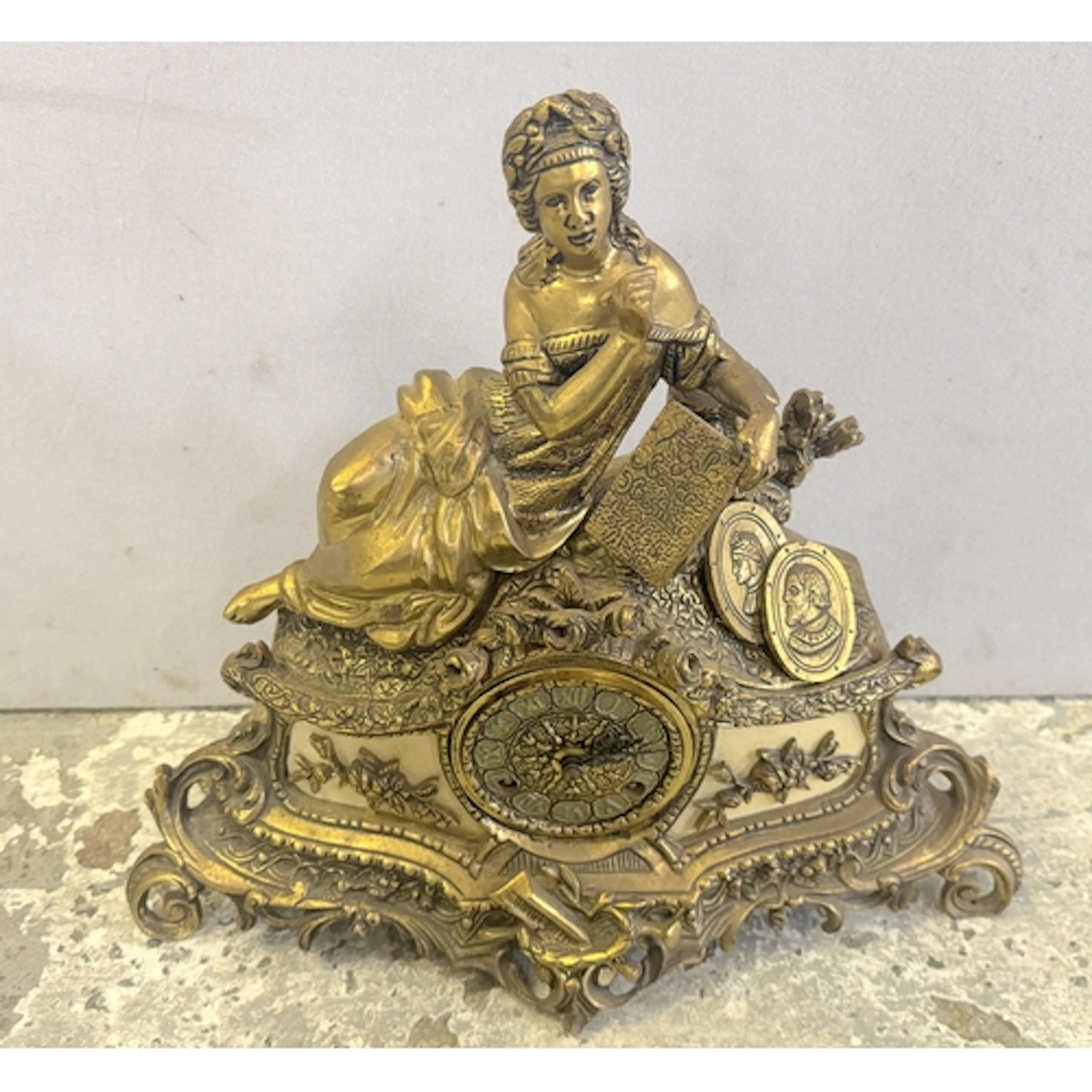 Franz Hermle Brass Figurative Mantel Clock Baroque Style, 8 ...