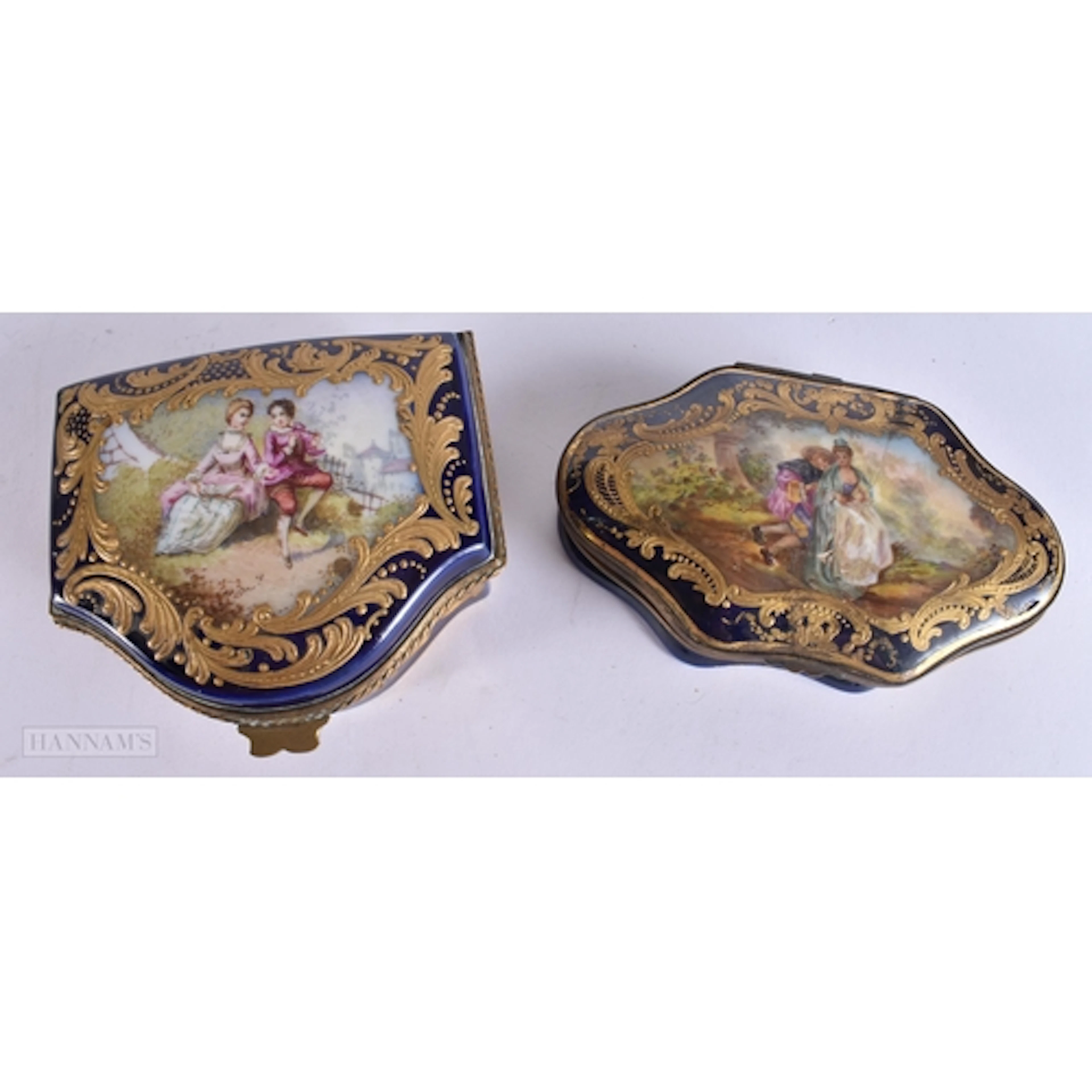 TWO 19TH CENTURY FRENCH SEVRES PORCELAIN BOXES painted with ...