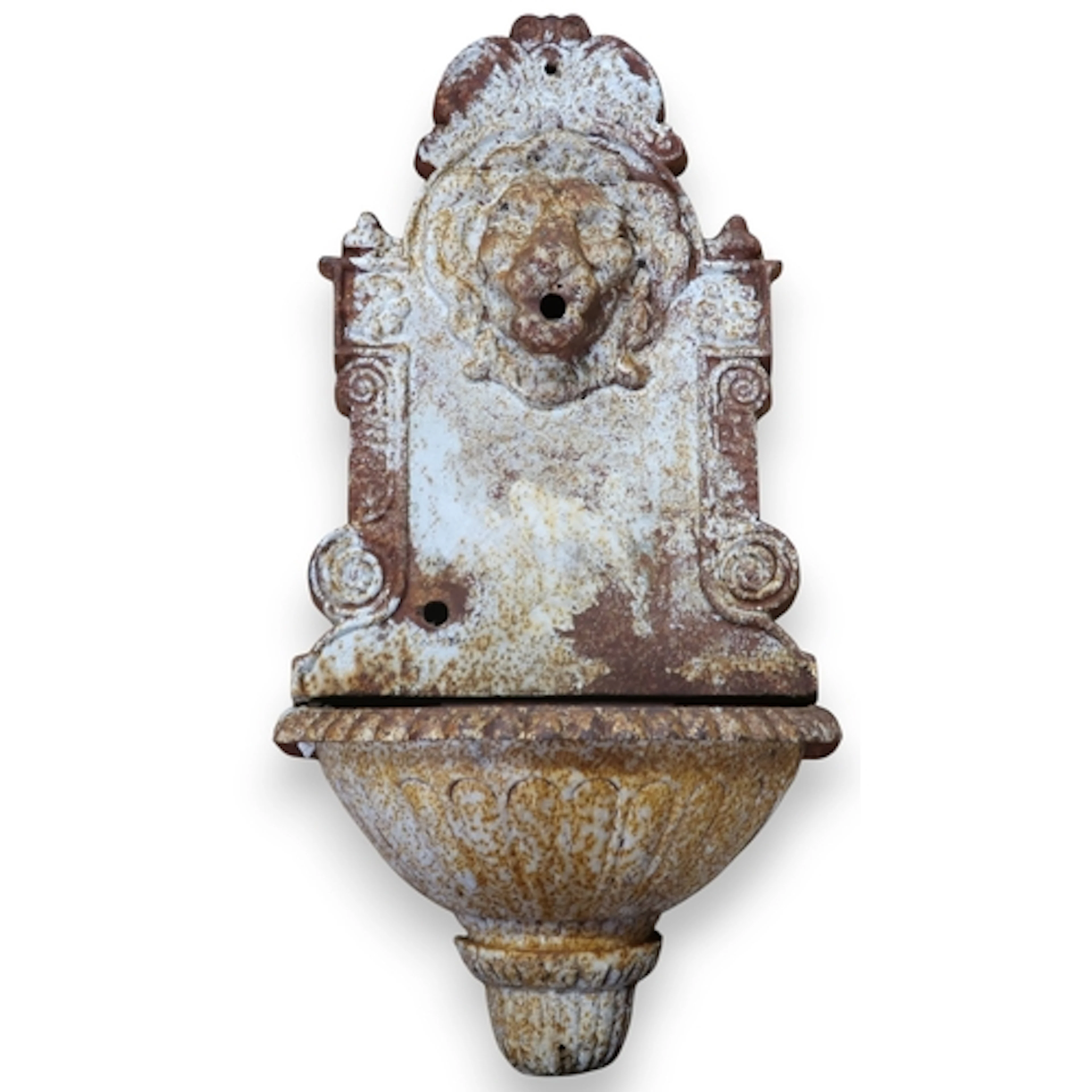 A large, French, cast iron wall mounted water fountain, the ...