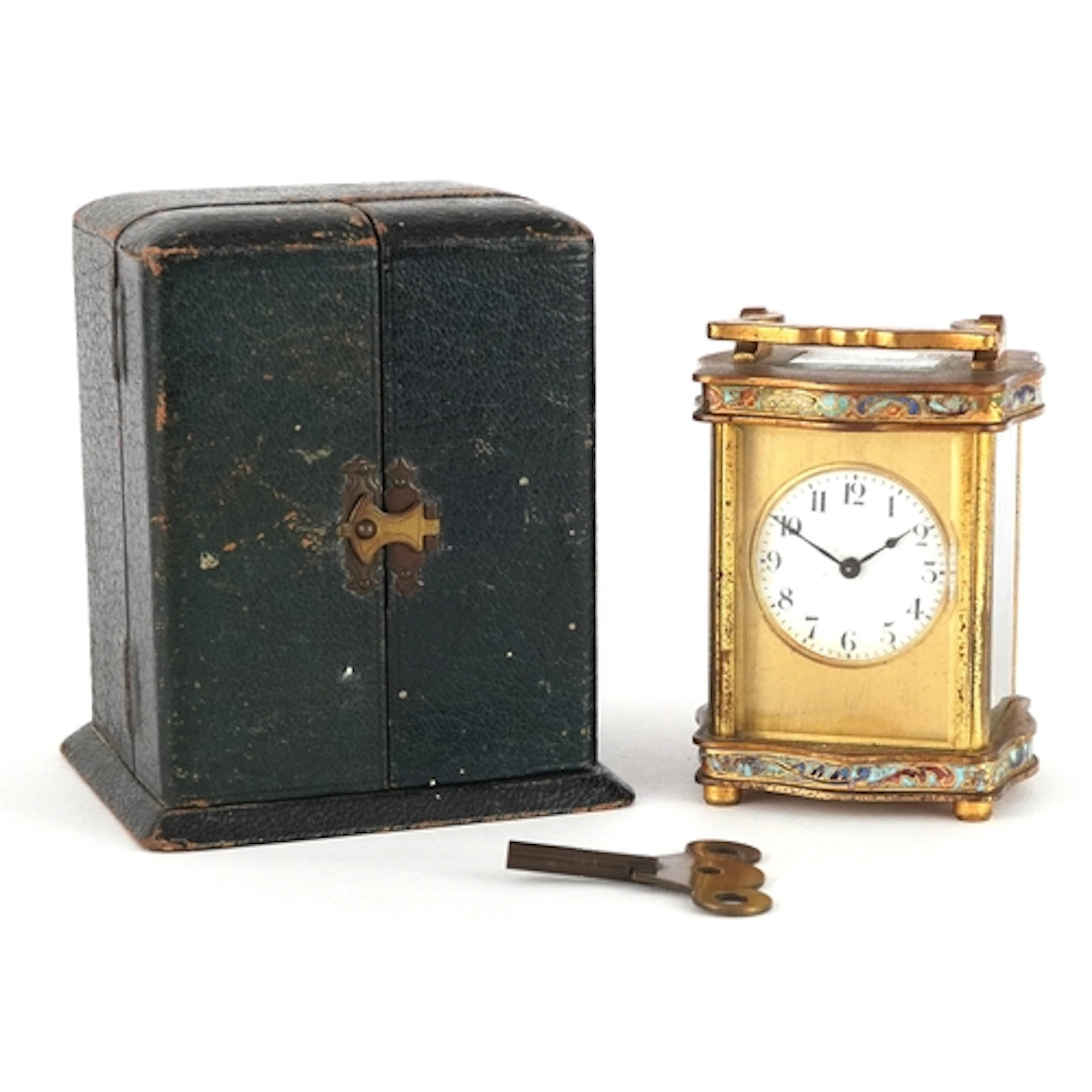 19th century French gilt brass and champlevé enamel carriage...