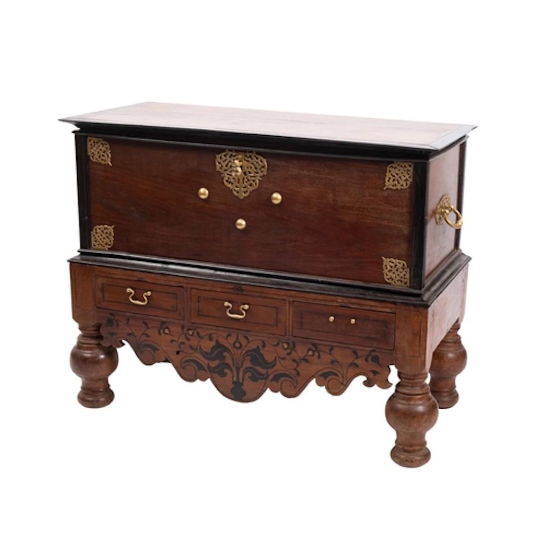 A Dutch East Indies hardwood and ebonised coffer on stand, 2...