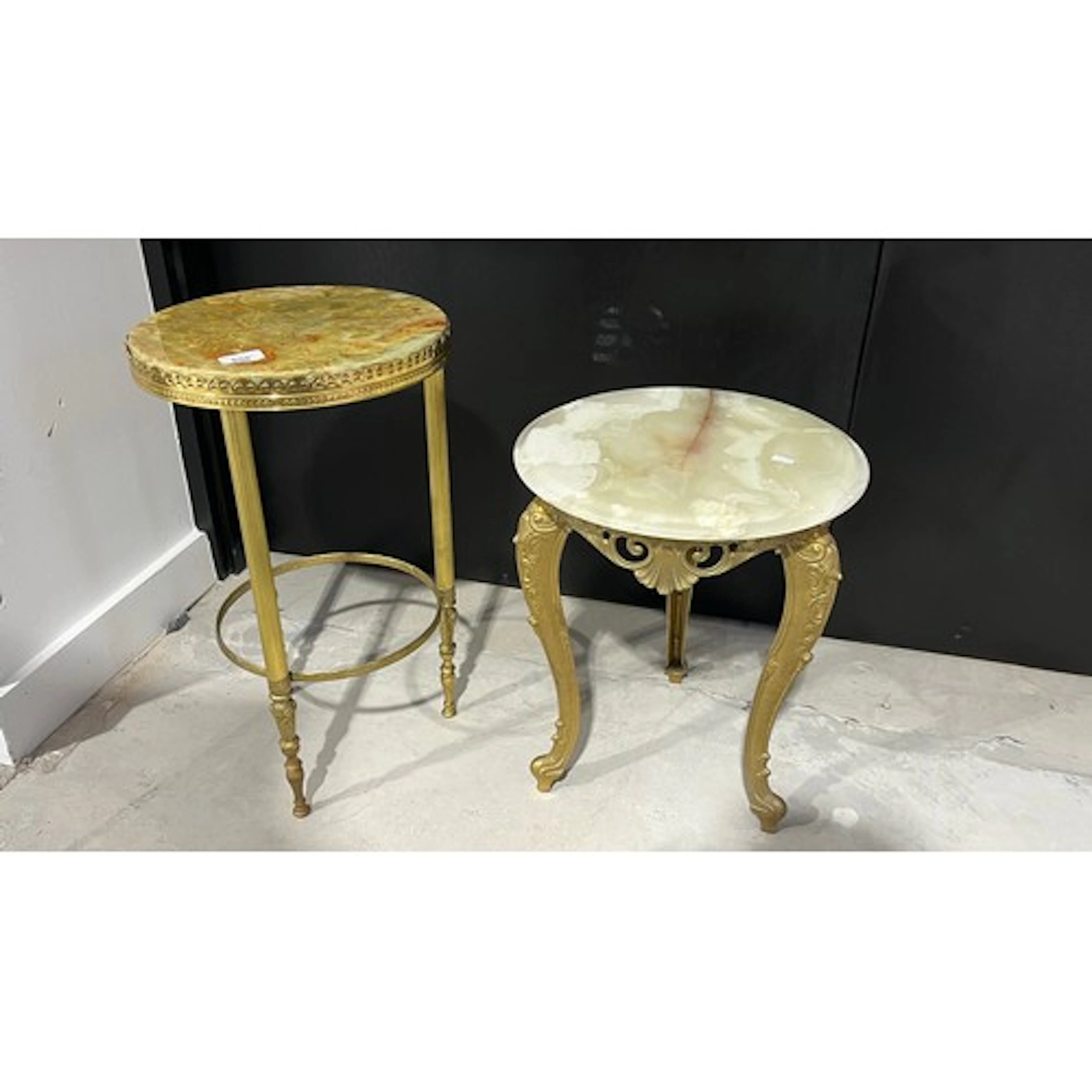 Two Italian style onyx and gilt metal side tables.