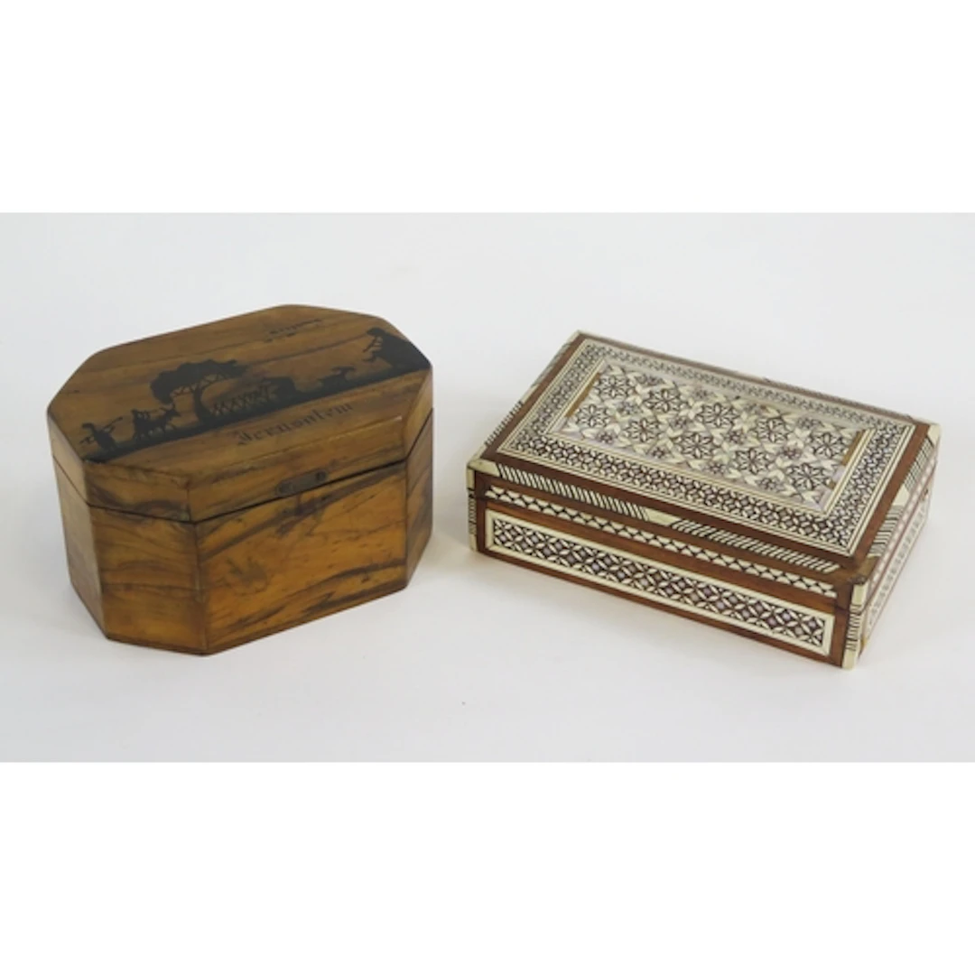 A Jerusalem olive wood box of lozenge-shaped outline, 14cm w...