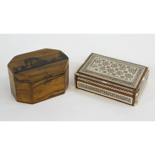 A Jerusalem olive wood box of lozenge-shaped outline, 14cm w...